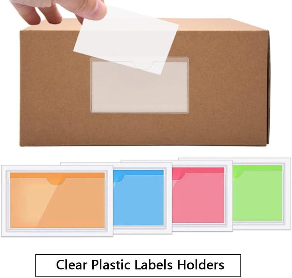 50Pcs Adhesive Label Holder Shelf Tag, Betterjonny 6X10Cm Self-Adhesive Clear Label with Top Open Plastic Drawers File Cabinet Storage Bins Label Holder for Office, Kitchen and Other Small Items image number 5