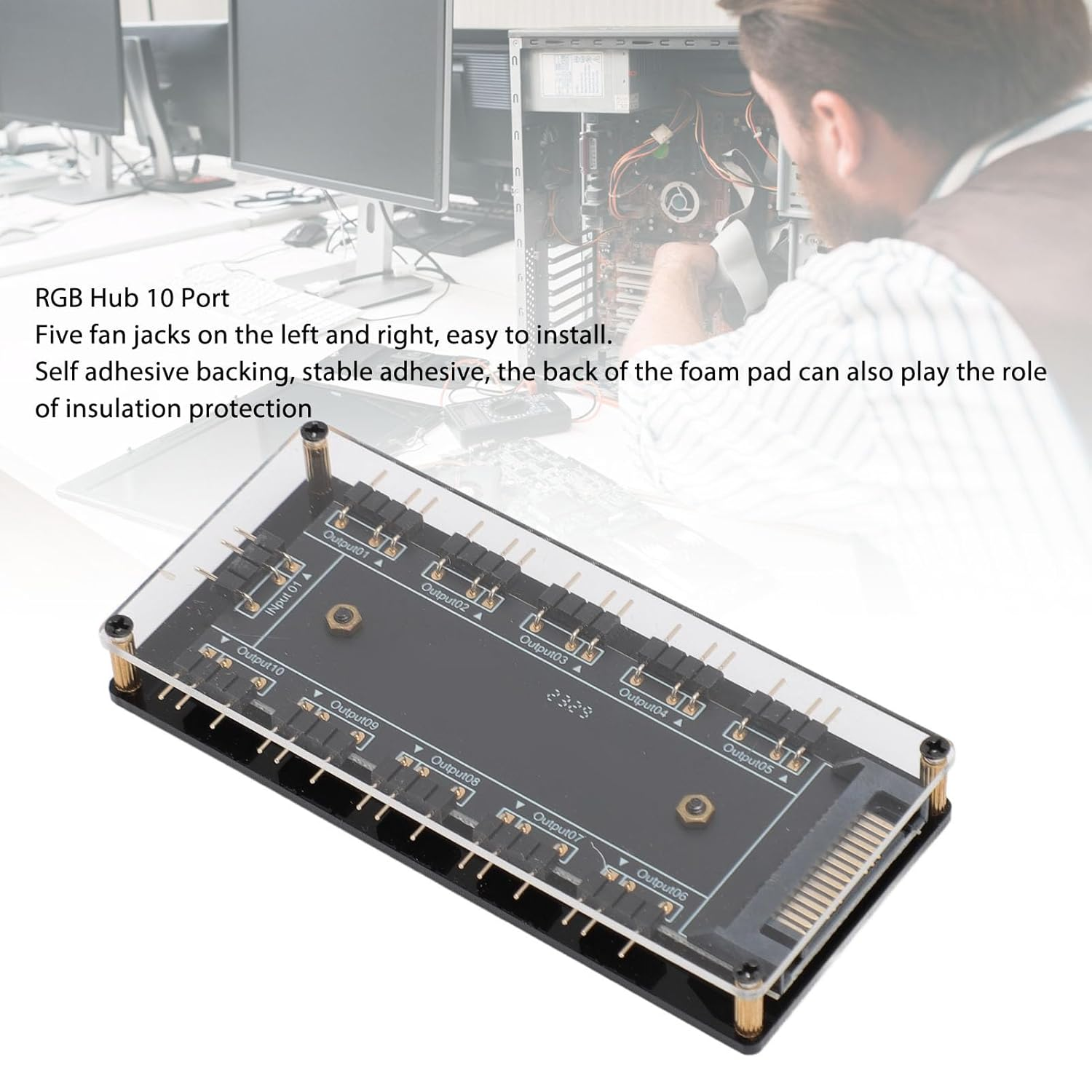 10 Way 5V 3Pin ARGB Hub with Acrylic Case, Universal RGB Fan Hub, Compatible With, Msi,Motherboards, Easy to Install, with 52CM Motherboard Cable image number 4