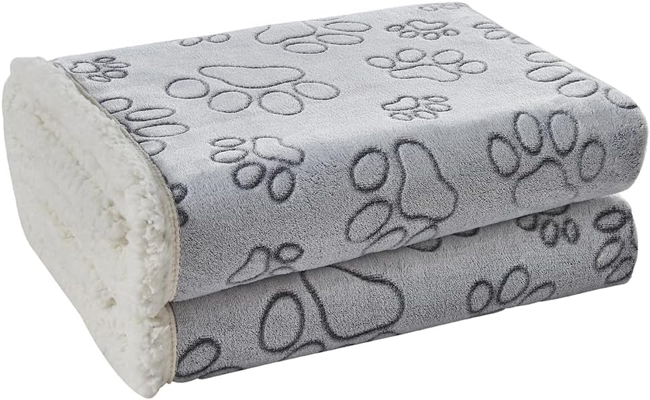 Qeils Dog Blankets for Large Dogs - Waterproof Pet Blanket Washable - Sherpa Fleece Puppy Blanket, Soft Plush Reversible Dog Blanket for Bed Couch Car Sofa, 50"X60", Grey Paw Print