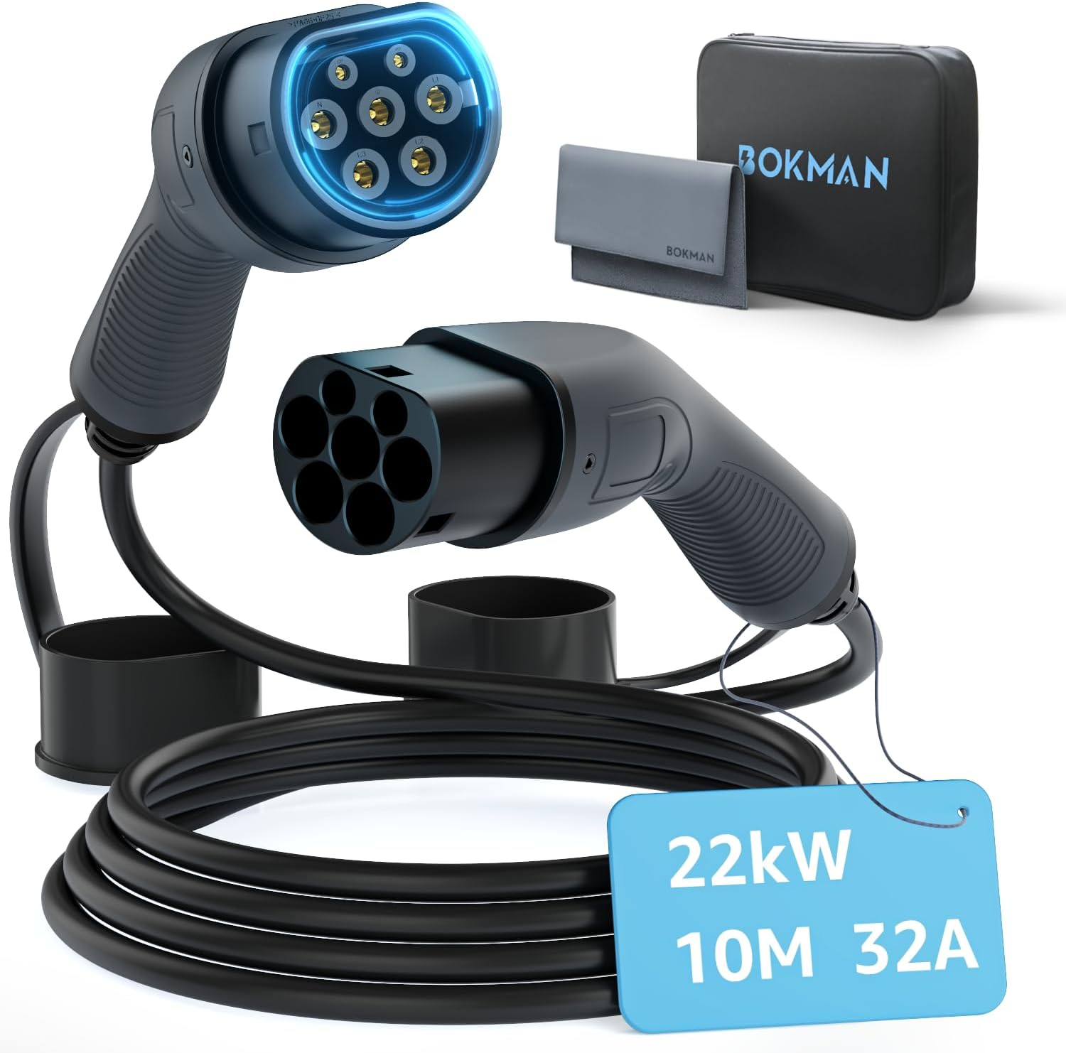 Bokman Type 2 Charging Cable, Mode 3 | 32A | 22KW | 3 Phase | 5 Meter, Electric Vehicle Car Type 2 to Type 2 Fast Charging Cable image number 4