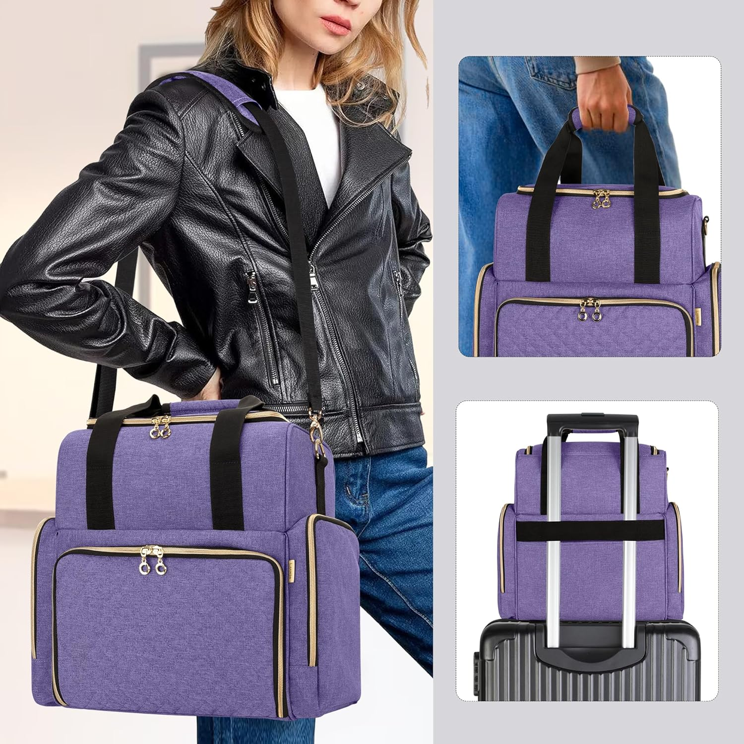 LUXJA Large Tattoo Travel Case with 3 Removable Pouches, Tattoo Supplies Organizer for Tattoo Stencil Printer and Tattoo Kit, Purple