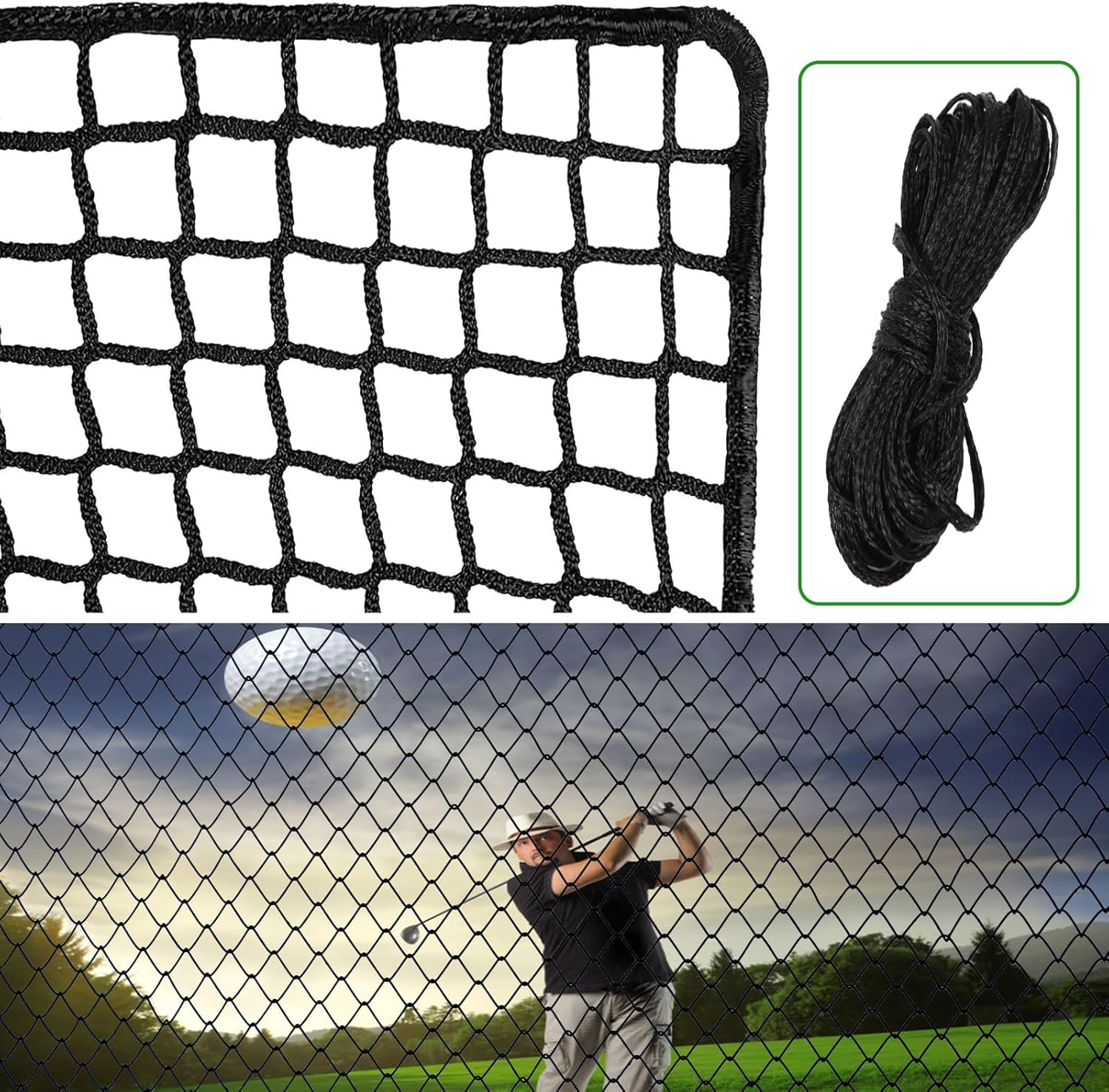Hanlintk Golf Net, Golf Practice Net (Net Only), 3 X 6 M, Heavy Duty Nylon Golf Impact Net for Golf, Baseball, Hockey image number 1