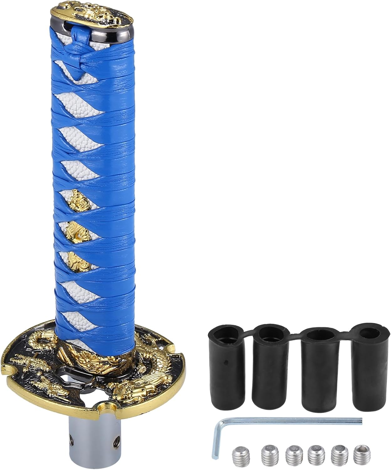 X AUTOHAUX 15Cm Samurai Sword Gear Shifter Lever Katana Shift Knob Classic Braided Pattern for Manual Automatic Shifter Blue White