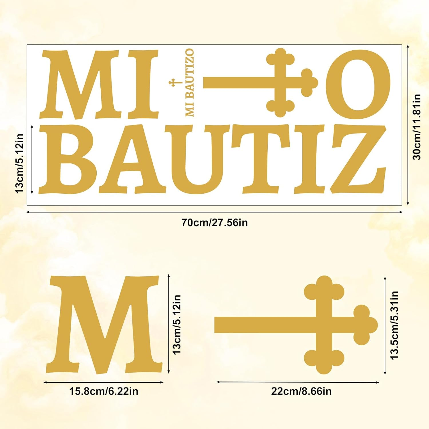 Gold Mi Bautizo Wall Decal, Removable Balloon Arch Backdrop Decor for Cross Christening First Communion Party Baby Shower Baptism Decorations (Style 1) image number 4
