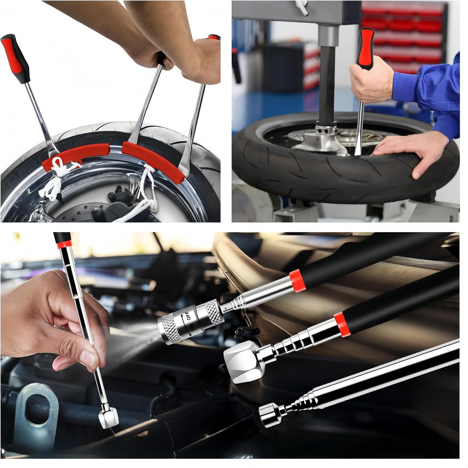 Ai-Oumleef Tire Spoon Lever, Tyre Mounting,Steel Tire Spoons Tool Set for Bike and Motorcycle, 3 Tire Spoons, 3 Rim Protectors, Valve Tool, Motorcycle Bike Tire Lever, Valve Cores image number 2