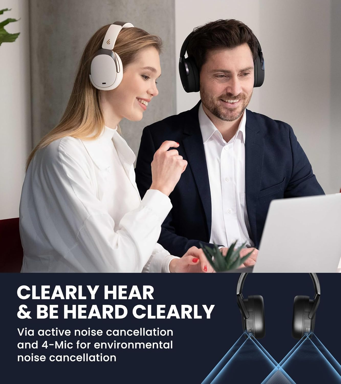 Edifier WH950NB Headphones, LDAC Compatible, ANC Noise Cancelling 2.0, Wireless Headphones, Hi-Res, High Resolution Compatible, 55 Hours Music Playback, Bluetooth 5.3, External Sound Capture, Dedicated Apps, Over-Ear Headphones, Built-In 4-Mic Microphone, Type-C Charging, Lightweight, Comfortable, for Travel and Work