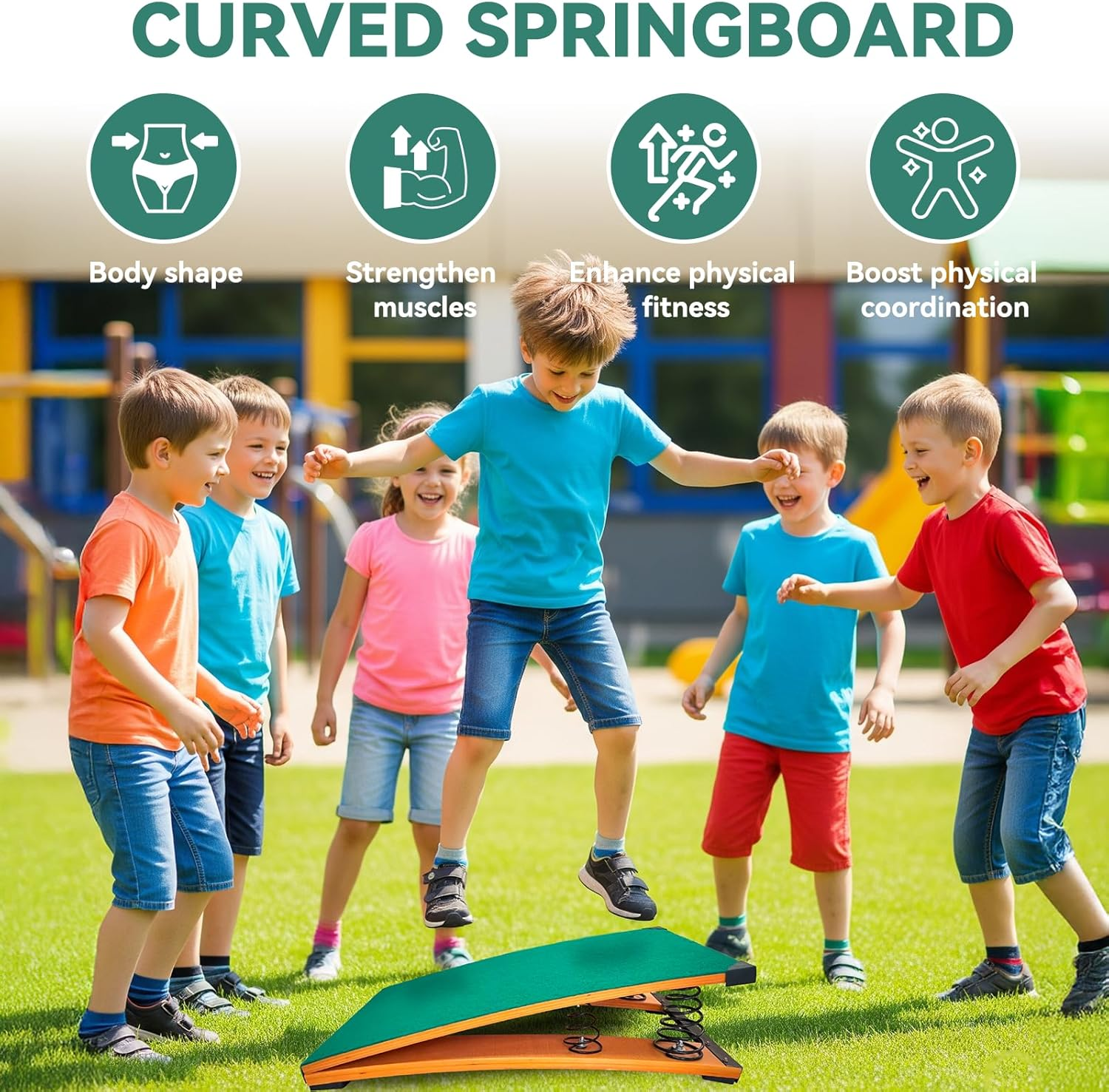 4 Springs Gymnastics Springboard for Kids, 31.5"X19.7" Vaulting Training Spring Boards Gymnastics, Portable Curved Spring Board Gymnastics Vault with Anti-Slip Mat for Outdoor Training - Green image number 4