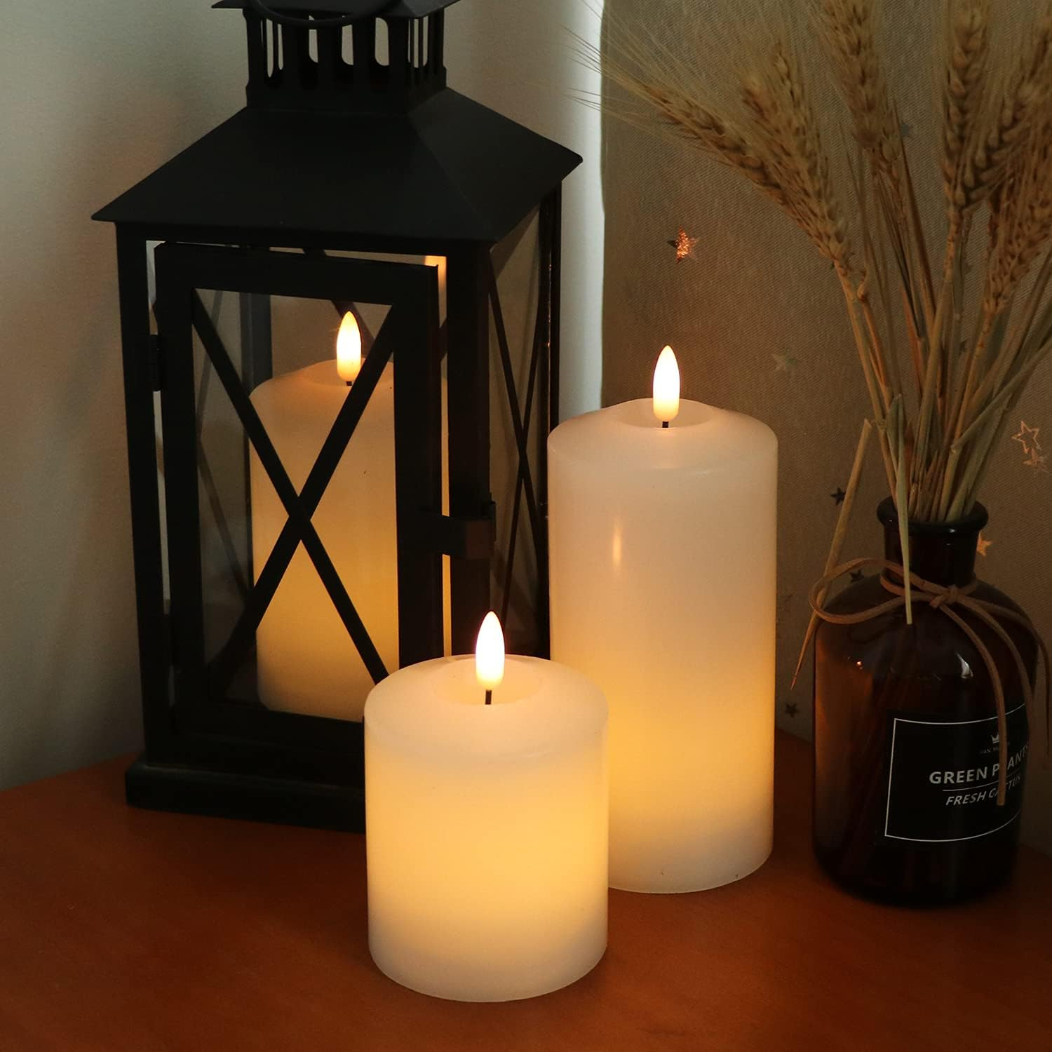 Genswin 3D Wick Flameless Flickering Candles Battery Operated with Remote Timer, Real Wax Pillar LED Votive Candles Warm Light, Set of 3 Party/Wedding/Home Decor(White, D3&rdquo; X H4.6&rdquo; 5.8&rdquo; 6.8&rdquo;) image number 4