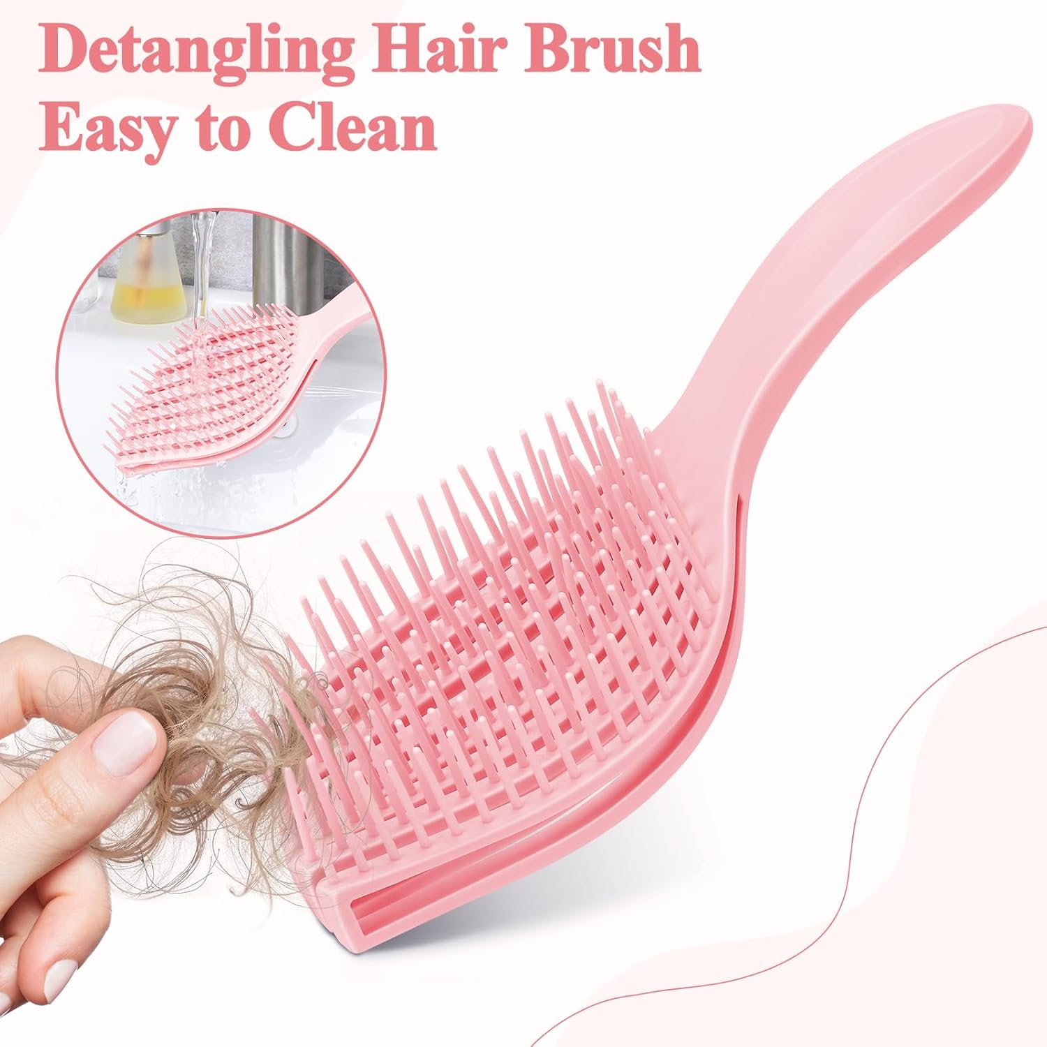 Euqvunn Flexible Pink Hair Brush, Pink Detangle Hair Brush for Wet & Dry Hair, Painless Knot Removal, Soft Rubber Teeth for Scalp Care, Volumizing for Thin/Fine Hair image number 5