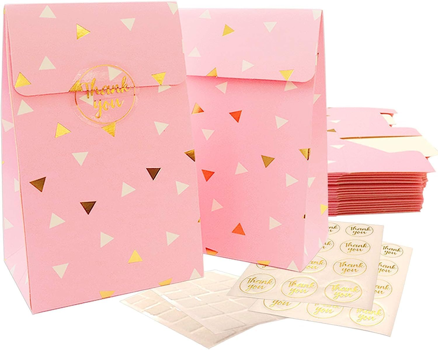 Paper Goodie Bags Pack of 24 - Party Favor Bags, Pink Treat Bags with Gold Foil for Parties, Baby Shower, Wedding and Bridal Showers, Stickers and Sealer Included image number 4