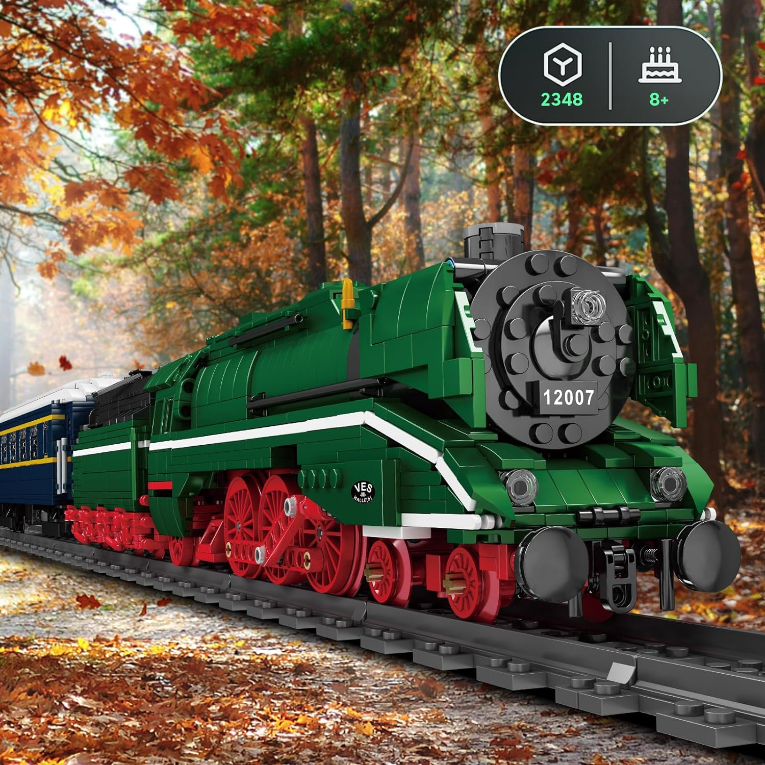 Mould King 12007 German Express Steam Train Building Set, LED Motor Track Model Block Kit, STEM Toy to Build Gift Boys Girls Aged 14+ 2348Pcs image number 3