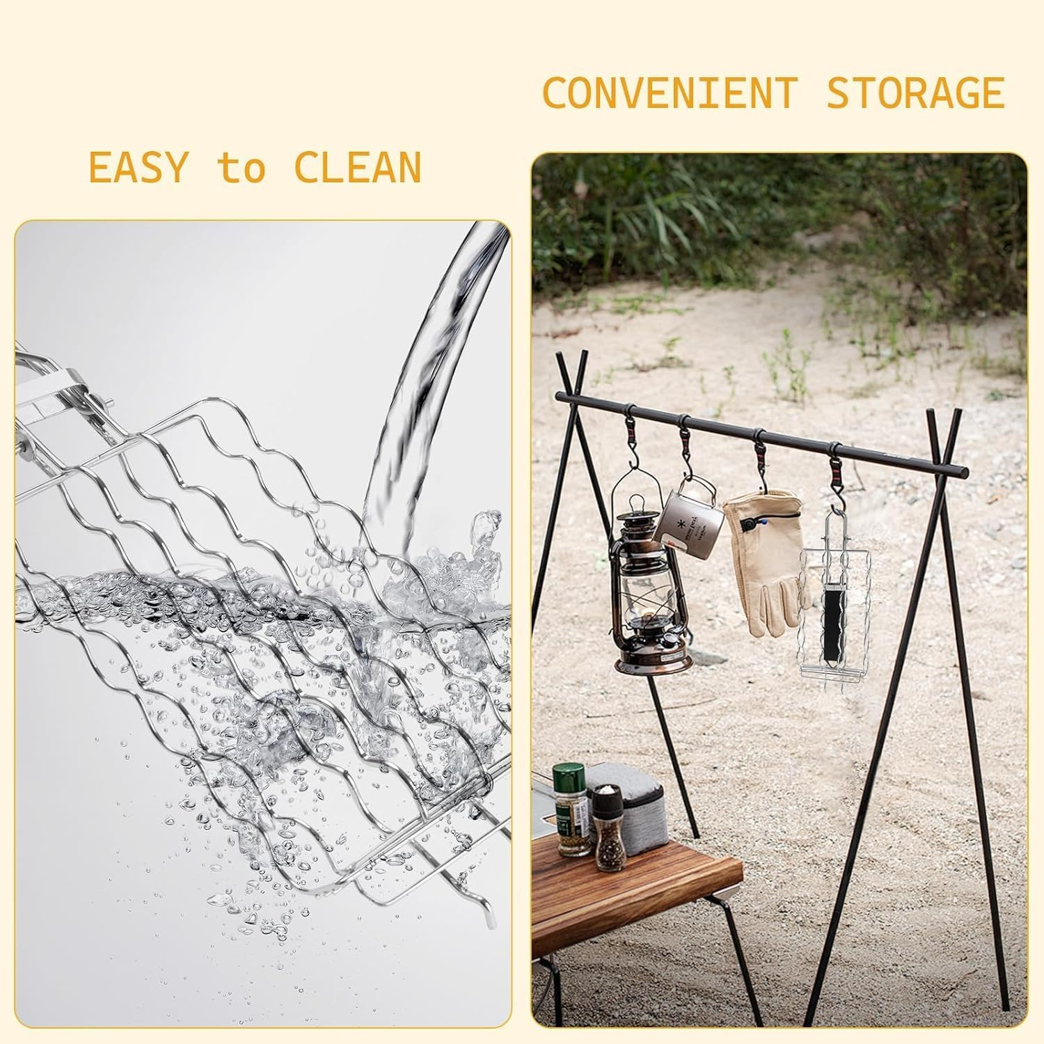 Hot Dog Holders for Grilling with Brush - 6 Hotdog Bbq Basket Stainless Steel Barbecue Mesh Clip，Removable Heat-Resistant Wooden Handle for Sausages, Steak, Vegetables Cooking, Easy to Clean & Store