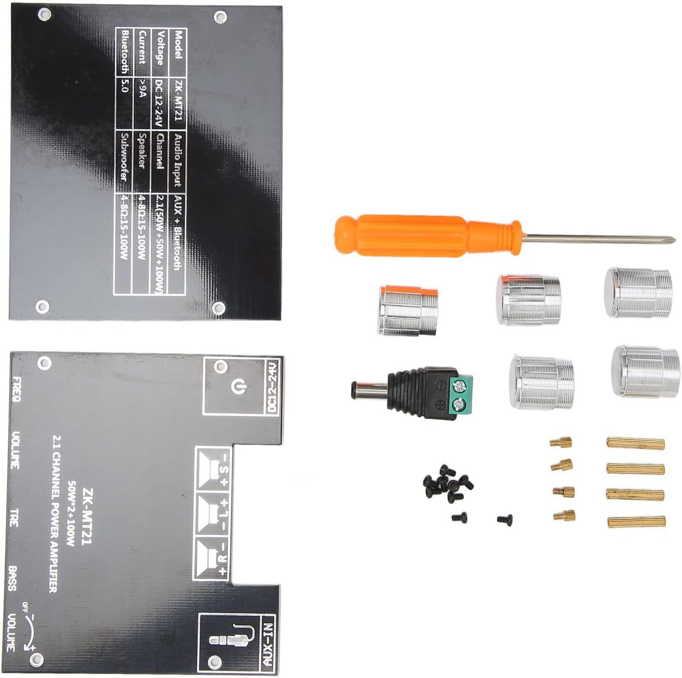 ZK-MT21 2.1 Channel Bluetooth Subwoofer Amplifier Board, 50Wx2+100W DC12-24V, Bluetooth and AUX Input, with Treble and Bass Control, for DIY Bluetooth Speaker image number 6