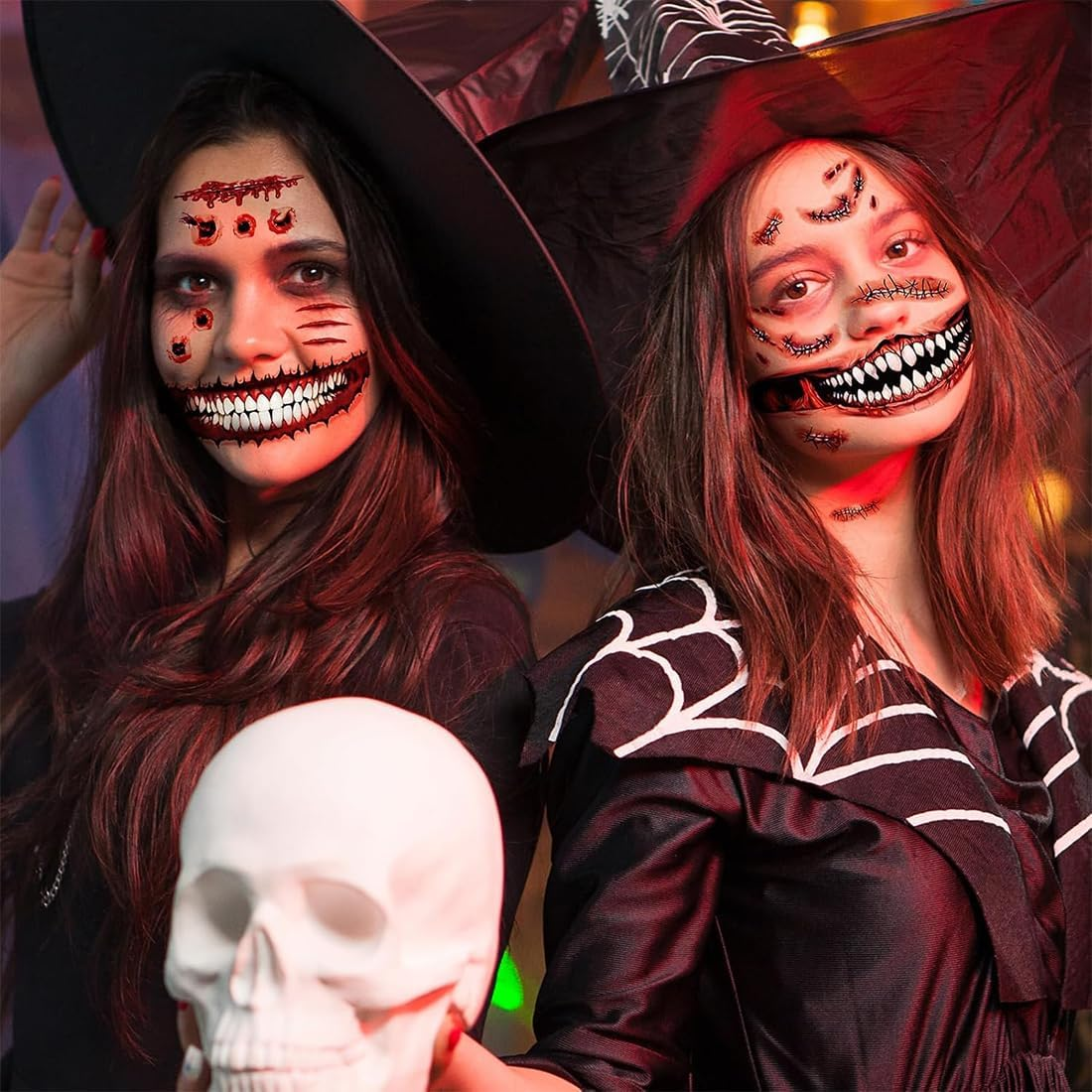 9 Sheets Scary Face Tattoo Scars Wounds Halloween Costume Women Men Adults Fake Face Halloween Make up Zombie Temporary Tattoos Party Accessories Accessories