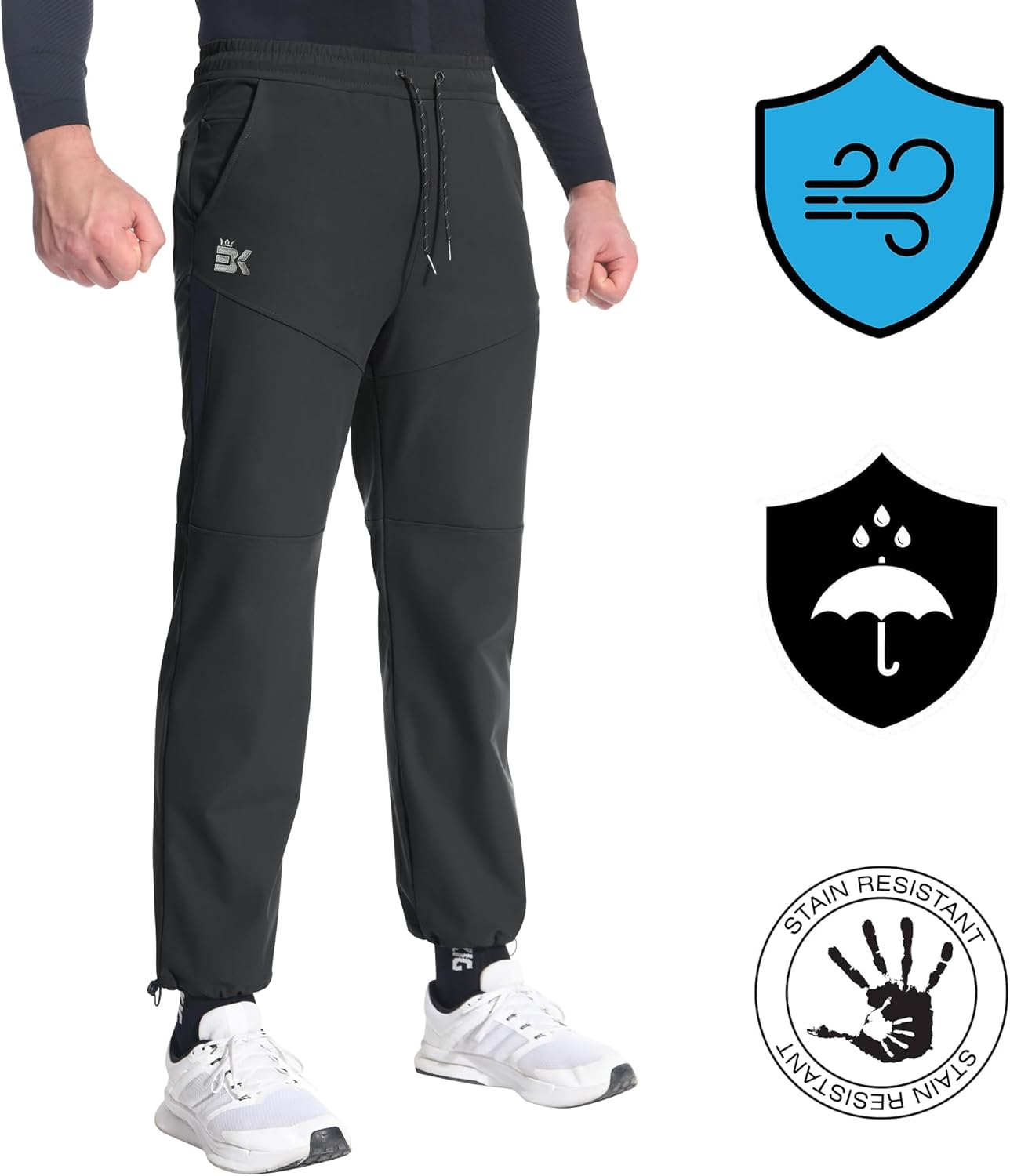 BROKIG Mens 3PT Hiking Softshell Pants,Waterproof Casual Fleece Functional Traveling Walking Pants Outdoor Trousers with Mesh Zipped Pockets image number 2