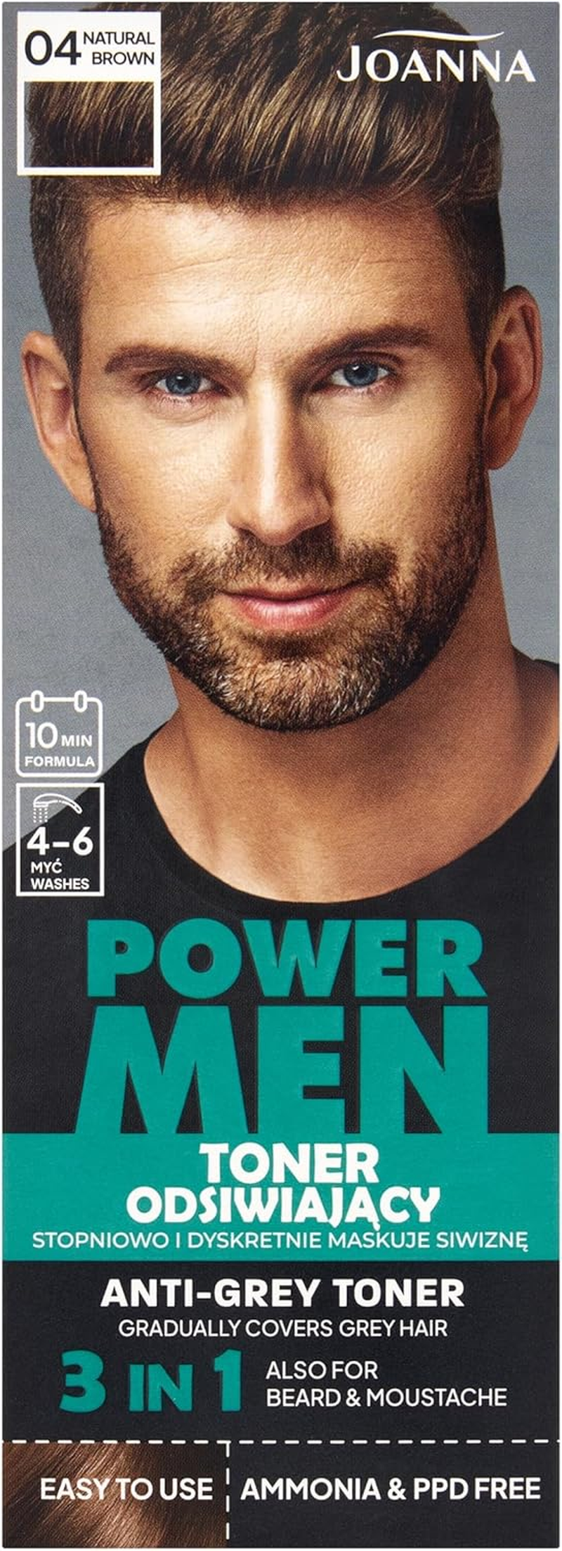 Power Men Toner Natural Brown - Hair Toner for Men - Grey Hair Conceals in 10 Minutes - Beard & Head Hair - without Roots - 80 G