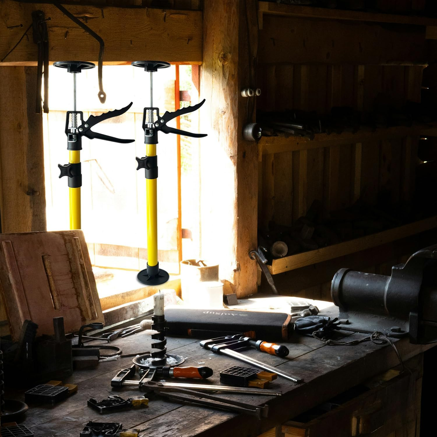 Cabinet Jack Support Pole, 50-115 Cm Steel Telescopic Quick Support Rod Adjustable 3Rd Hand Support System with 40Kg Capacity for Cabinet Jack, Drywall Jack& Cargo Bars, 2-Pack image number 4