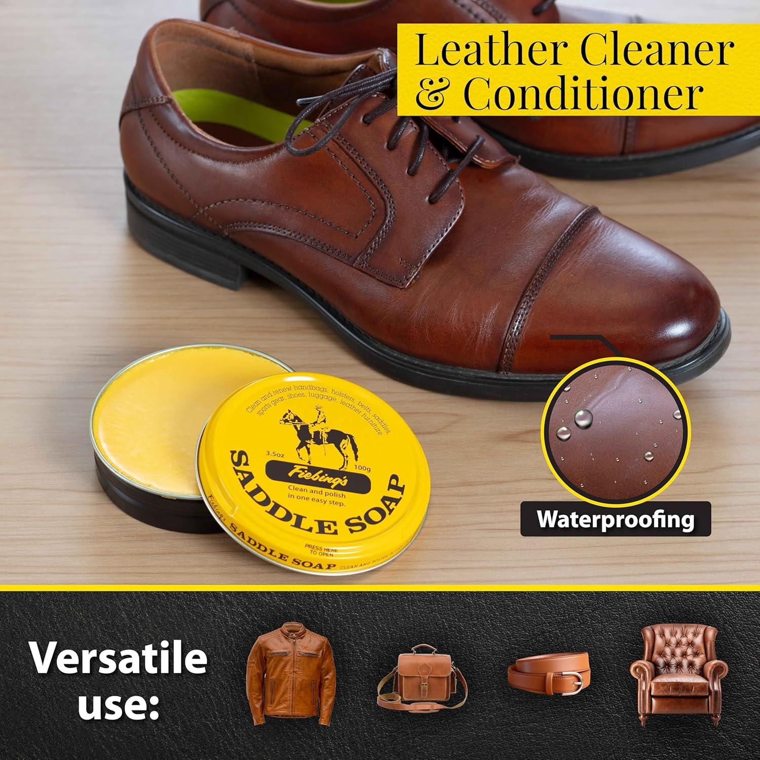 Fiebing'S Yellow Saddle Soap for Leather (3.5 Oz Tin) - Leather Cleaner & Conditioner to Soften, Protect & Restore Leathercraft - Leather Soap for Car Seat, Couch, Shoe, Purse, Boot, Bag