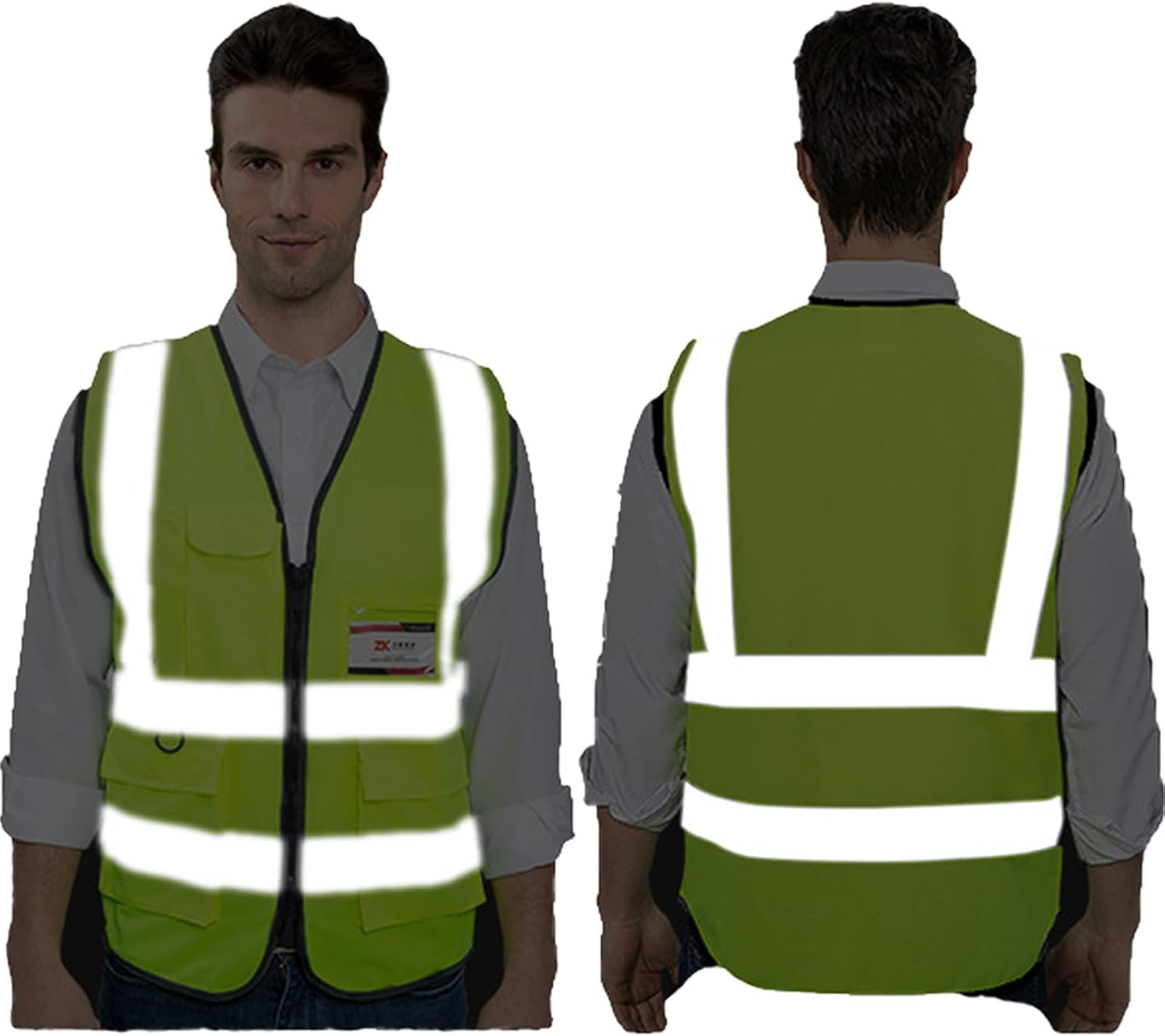 2 Pack Bokmaton High Visibility Zipped Vest, Hi-Vest with Reflective Strips for Safety Work on Construction Site image number 5