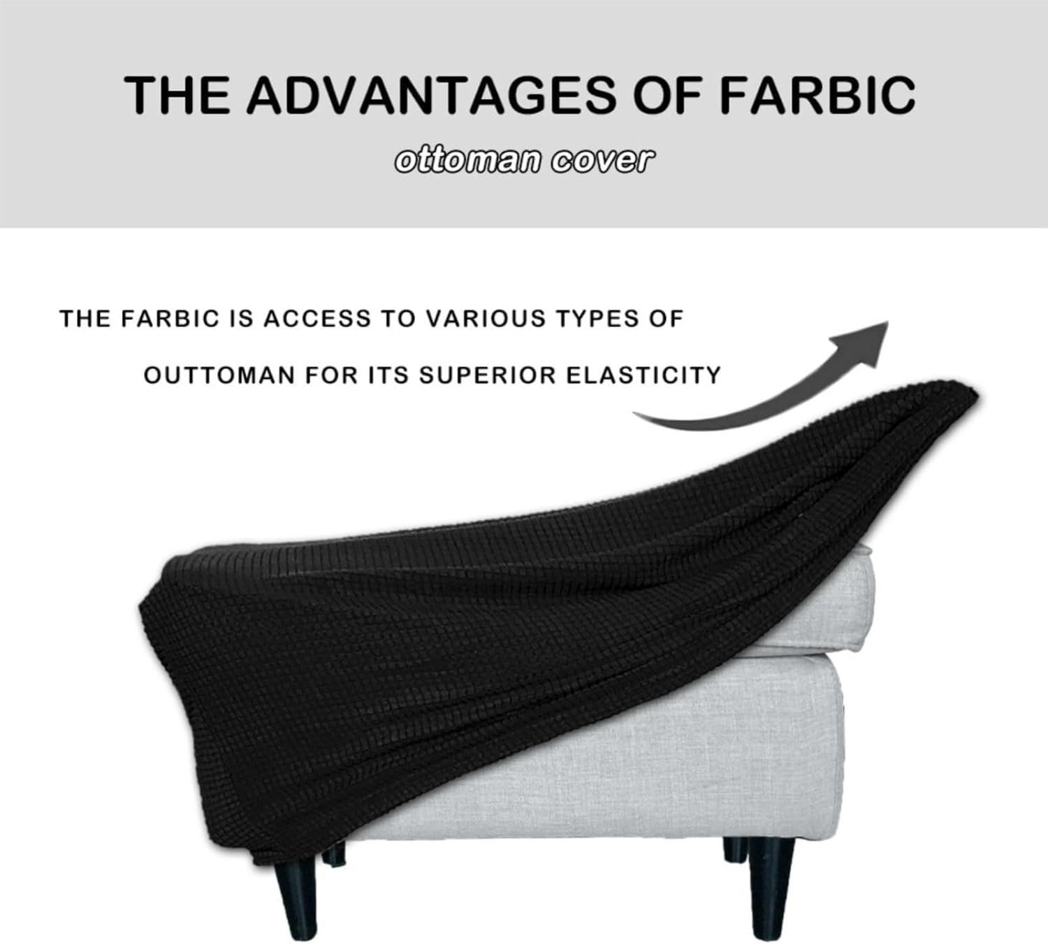 Stretch Ottoman Cover Slipcover Rectangle Small/Large Footrest Sofa Slipcovers Stool Covers Footstool Protector Covers Removable Washable(Black,Large) image number 2