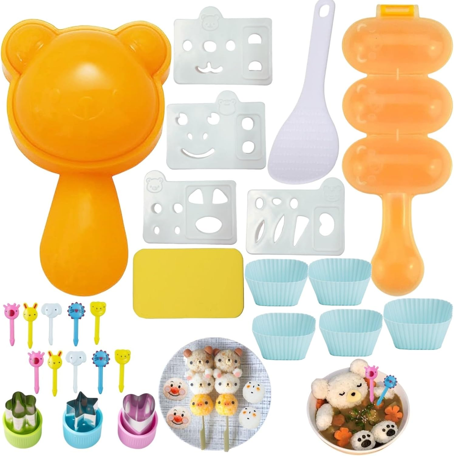 Rice Ball Mold for Kids 21PCS Onigiri Mold Set Cute Animal Sushi Molds Rice Shaper Rice Ball Shaker Bento Box Accessories DIY with Nori Seaweed Punch Cutter Food Picks, SSMJ-H21 image number 1