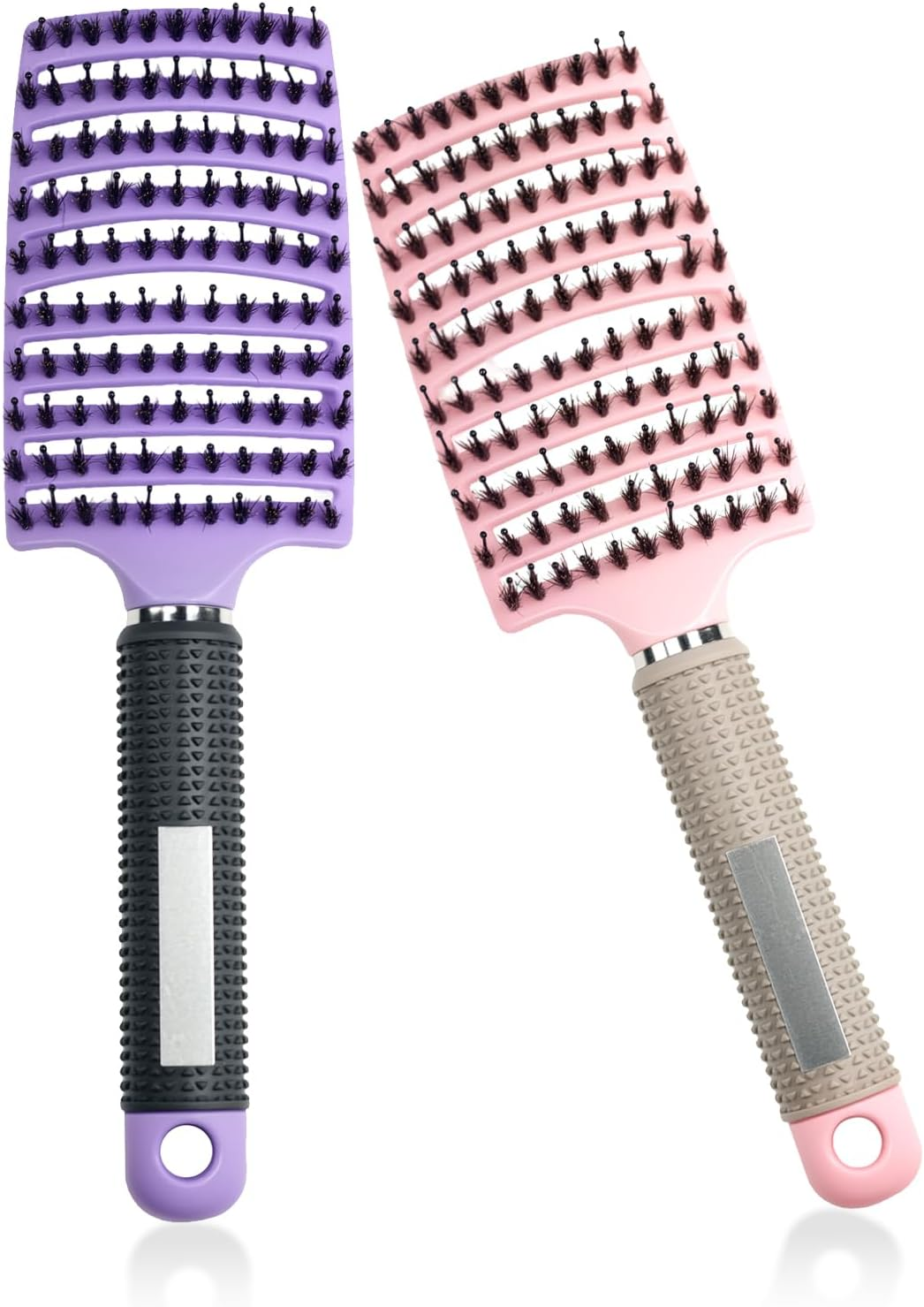 Ouqiesli 2 Pack Curved Vented Detangling Boar Bristle Hair Brush for Curly Hair - Wet & Dry Hair Brush with Scalp Massage, Unisex Ergonomic Design image number 2