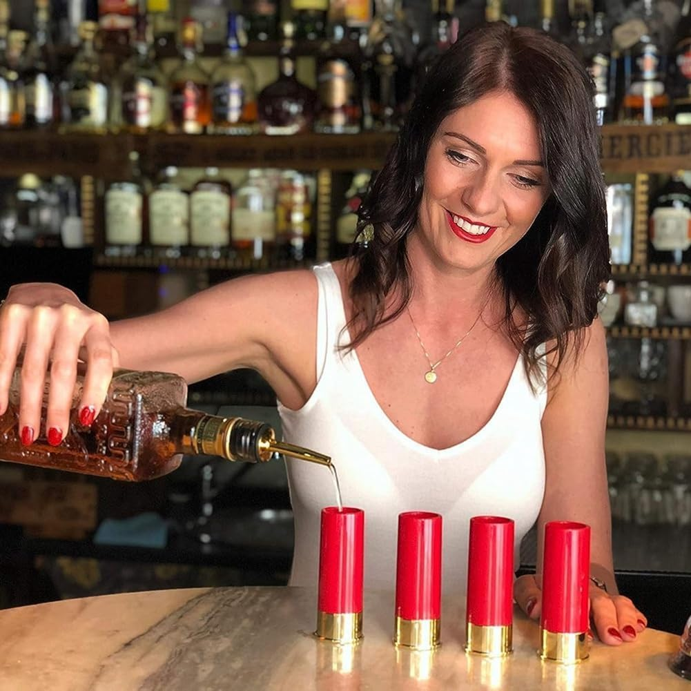 12 Gauge Shot Glasses Set of 4, Shot Glasses Calibre 12, Durable and Easy to Use, Red Rustic Drinking Glass Set, 9.2 X 3.2 X 3.6Cm