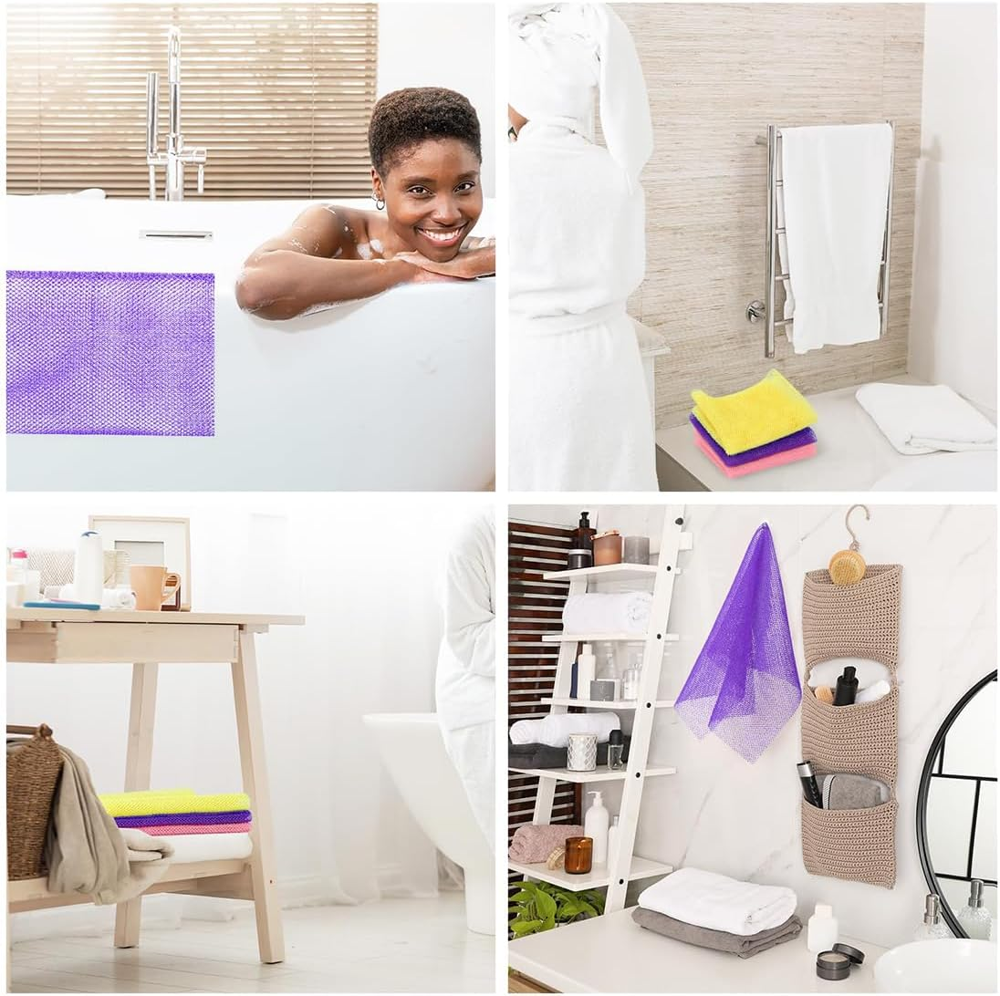 3 Pieces African Exfoliating Net, African Net Sponge Long Net Bath Sponge, Bath Sponge Nylon African Net Cloth Exfoliating Towel Body Scrubber Back Scrubber for Daily Use image number 2