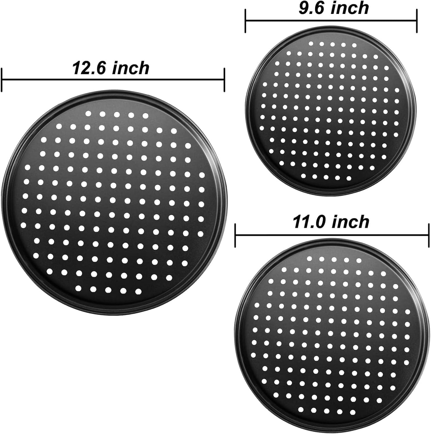 3-Piece round Baking Steel Pizza Pan Set with Holes, Nonstick Crisper Pizza Trays for Oven, 3 Sizes Bakeware Set for Home Kitchen（24Cm，28Cm，32Cm） image number 1