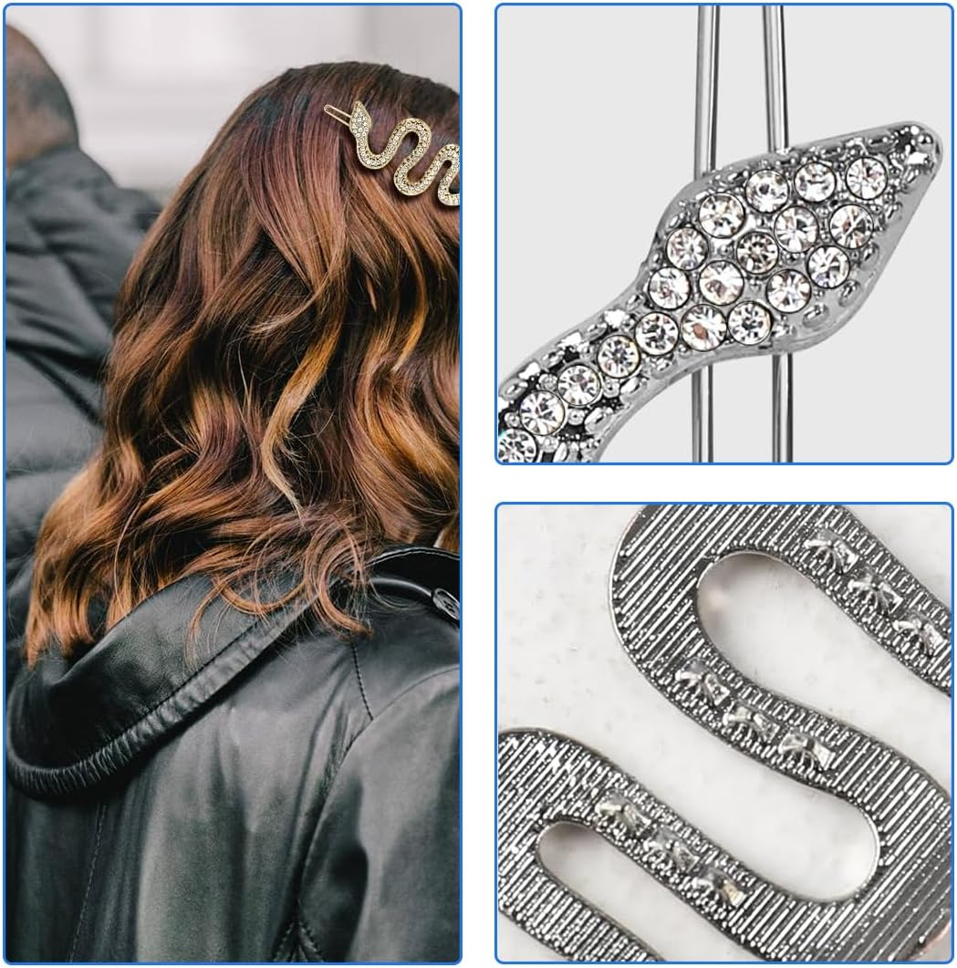 AOEVUIR Pack of 2 Snakes Headband Silver Rhinestone Snakes Headpiece Glitter Snake Hair Clip Hair Accessories Simple Twisted Medusa Hair Clip Snake Hair Pins for Women and Girls image number 3
