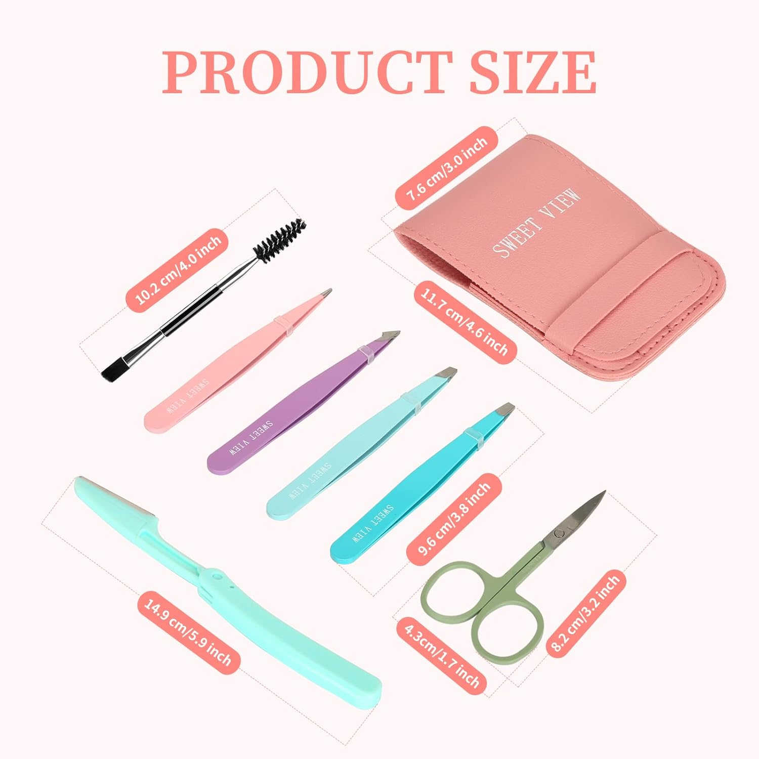 7Pcs Eyebrow Tweezers Kit for Women Precision Plucker with Brow Scissors & Razor & Spoolie for Facial, Chin, Brow, Splinter and Ingrown Hair - Miticolored image number 6