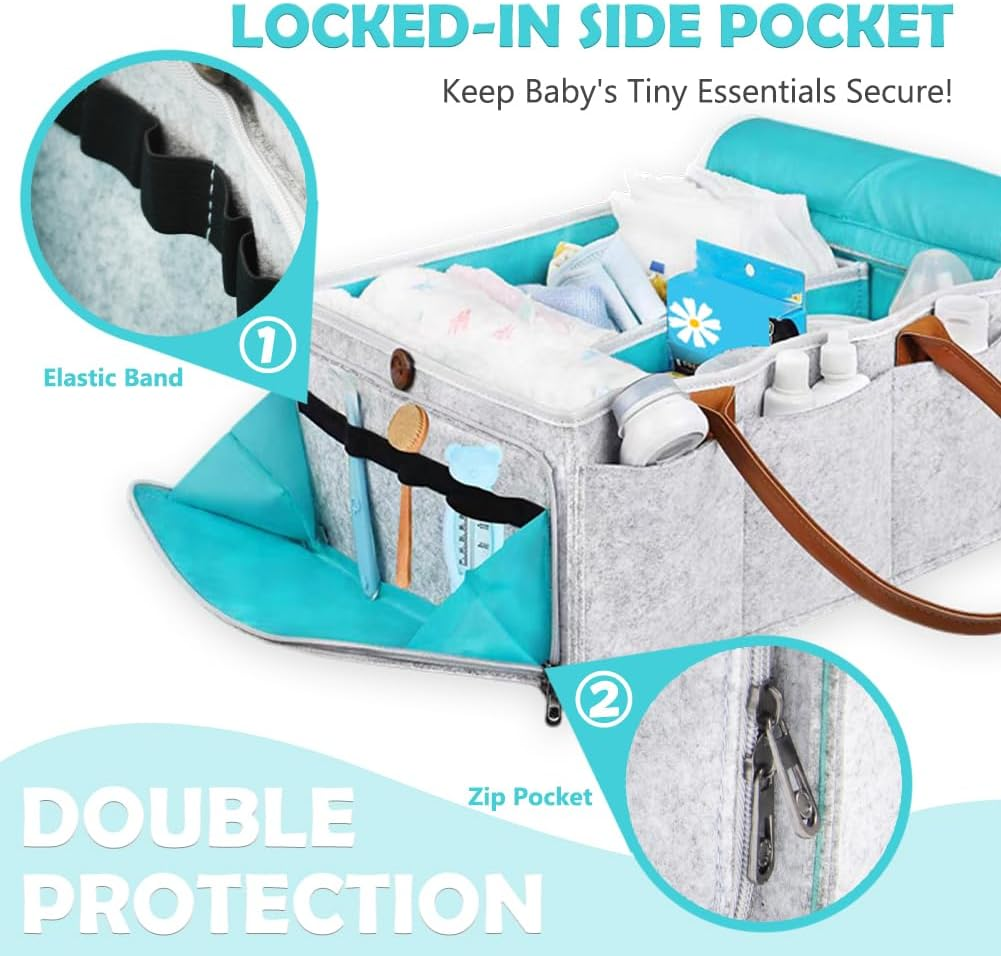 TINY SPARK Baby Diaper Caddy Organizer with Lid,Large Diaper Caddy with 7 Pockets and 5 Compartments,Foldable Diaper Tote Bag with Leather Handle for Travel, Car, Changing Table image number 1