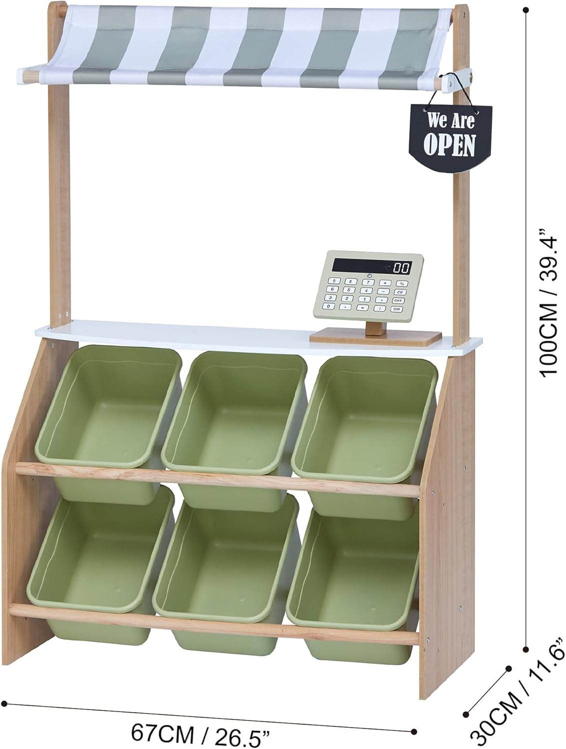 Teamson Kids Wooden Interactive Market Grocery Stand, Role Playset for Children with 6 Accessories image number 2
