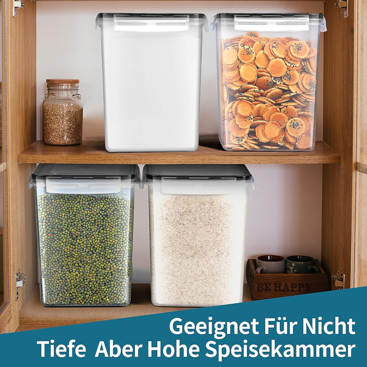 YOZOTI Large Airtight Food Storage Containers 5.2L / 176Oz, BPA Free, 4Pcs Pantry Kitchen Organization Set for Flour, Sugar, Baking Supplies, Plastic Flour Container with 20 Labels & Maker (5.2L*4) image number 1