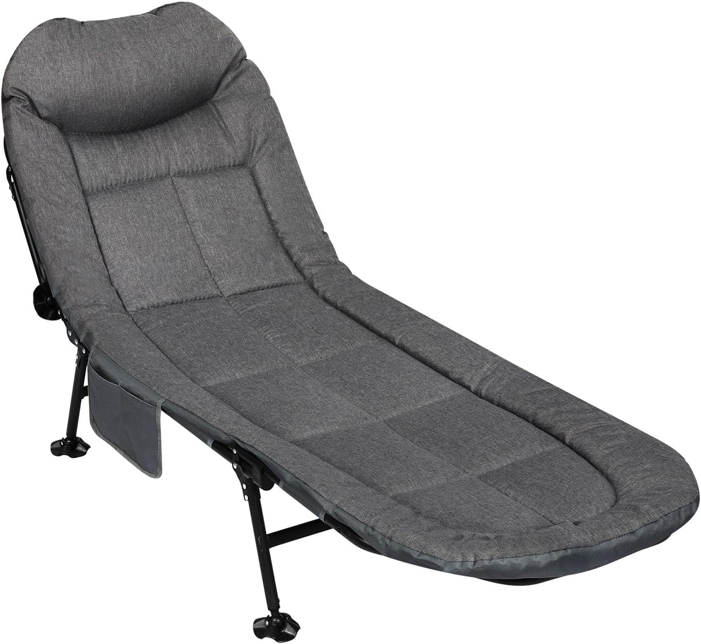 Levede Folding Camping Cot for Adults W/Cushion and Pillow, Camping Loungers Outdoor Portable Sleeping Camping Bed, 6-Position Adjustable Backrest,Lightweight Tent Cot, for Home,Beach,Patio(Black)