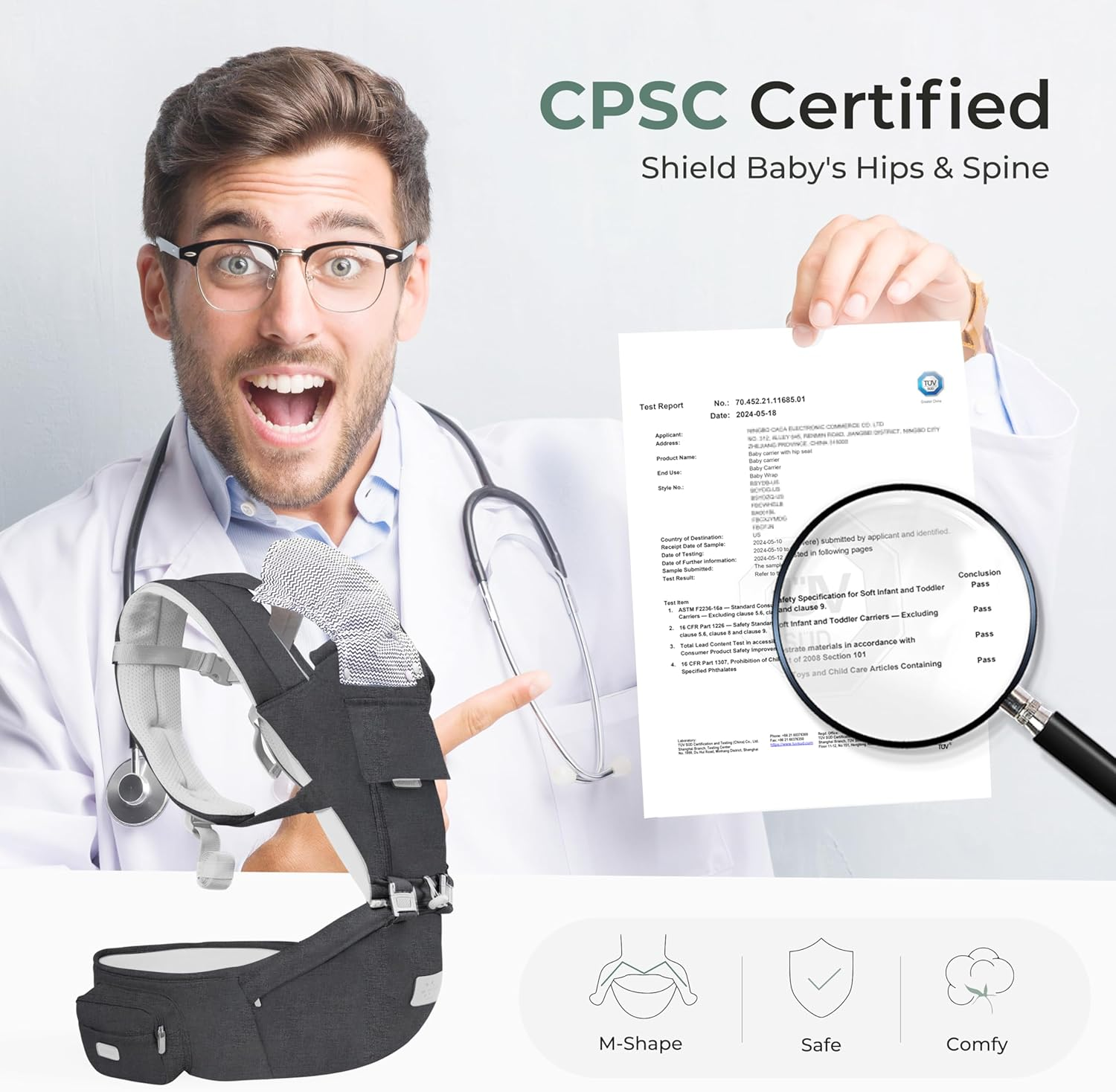 FRUITEAM Baby Carrier, 6-In-1 Baby Carrier with Waist Stool, One Size Fits All -Adapt to Newborn, Baby Hip Carrier for Breastfeeding, Infant & Toddler-2 image number 1