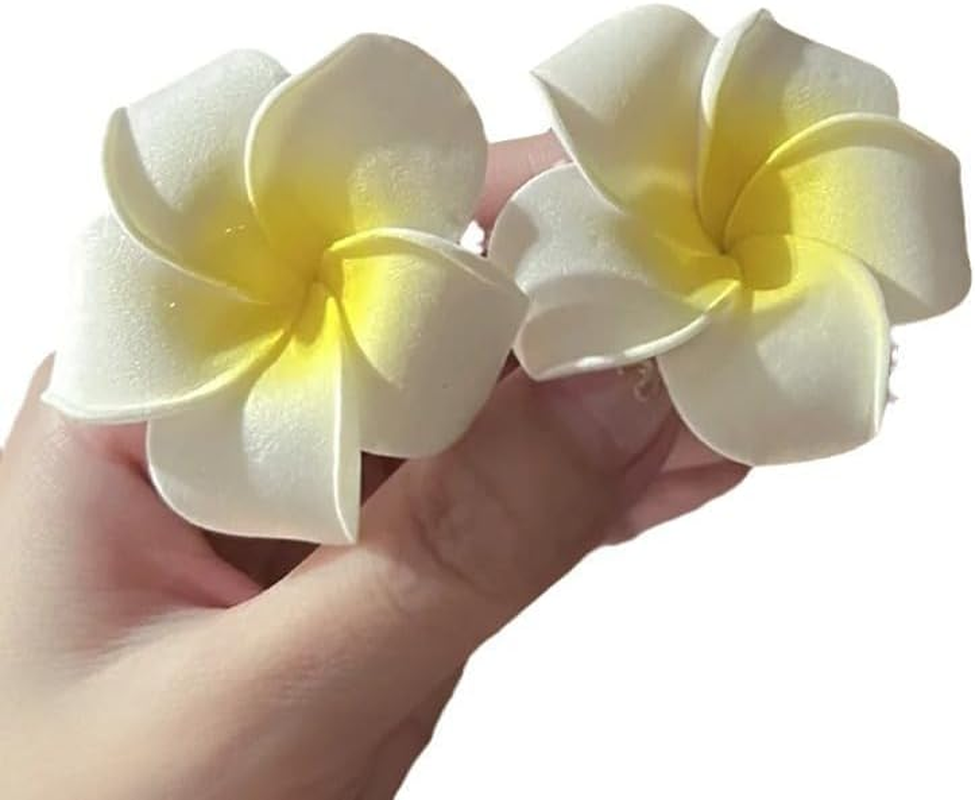 2 Pcs White and Pink Hawaiian Frangipani Plumeria Clips and Barrettes Foam Head Flower Party Beach Hair Clip Hair Clips Hair Accessories 7Cm image number 3