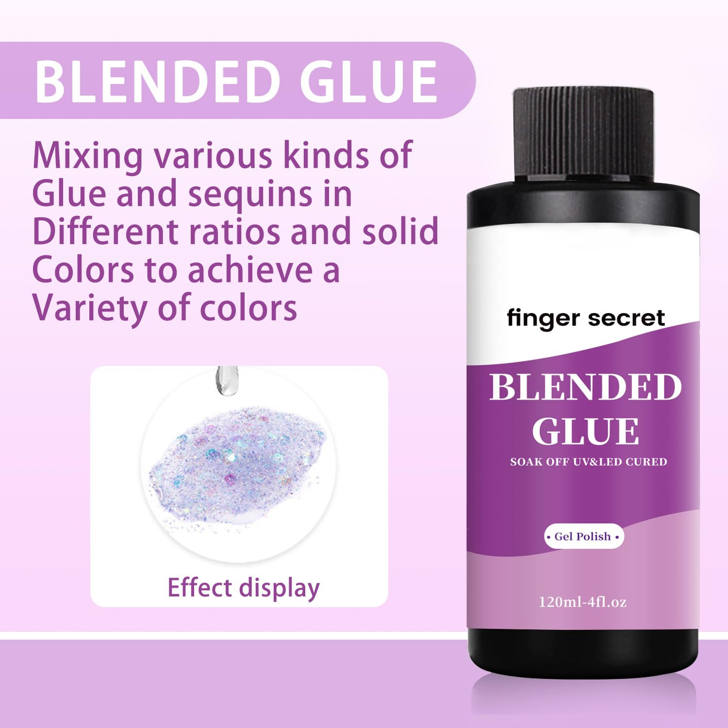 Finger Secret Blended Nail Glue 120Ml - Gel Polish Glitter Powder Clear Mixer, Color Sequins Mixing, Multifunctional for DIY Nail Art Design image number 1