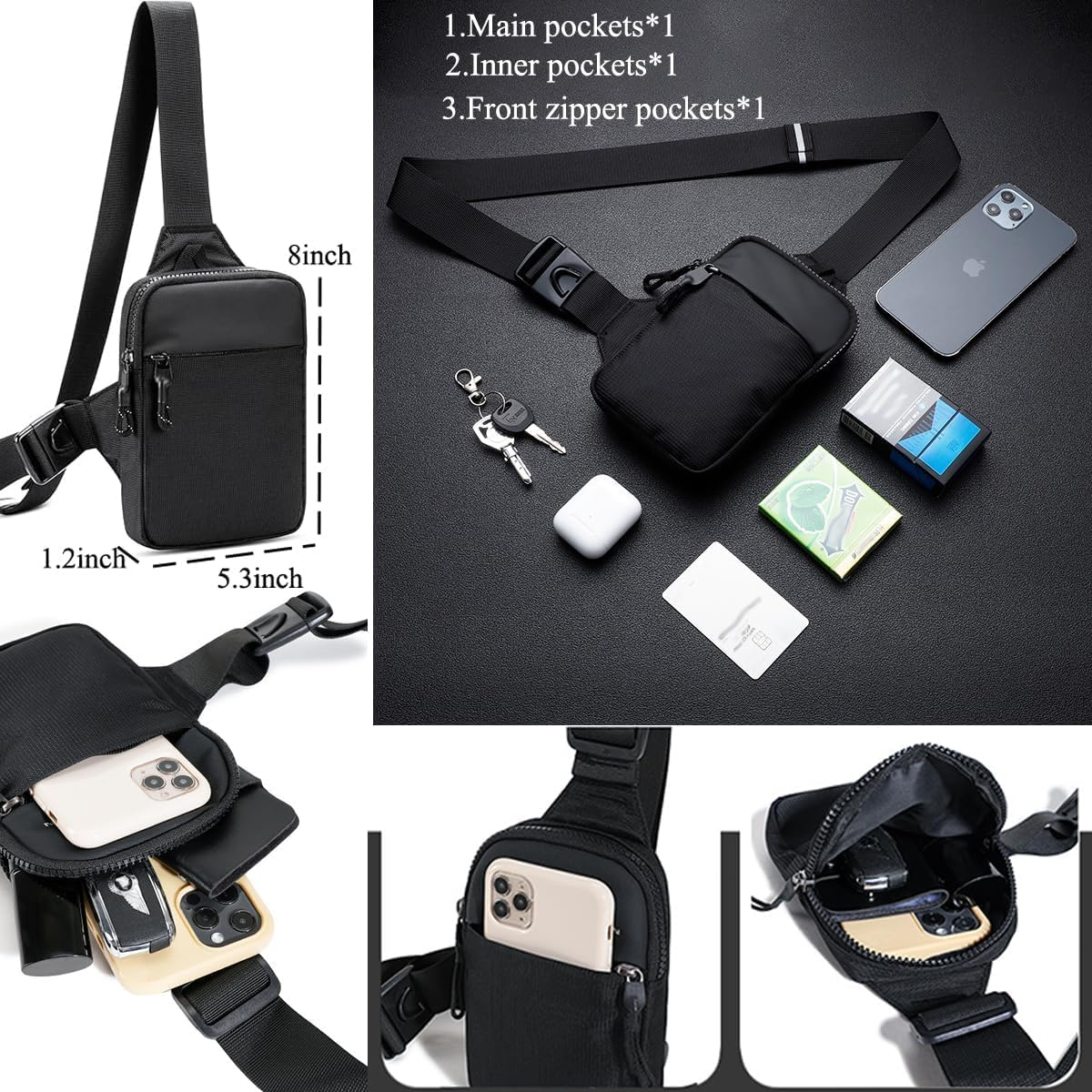 Mini Sling Bag for Men Crossbody,Small Chest Bag Casual Trendy Waterproof Lightweight Phone Crossover Daypack image number 3