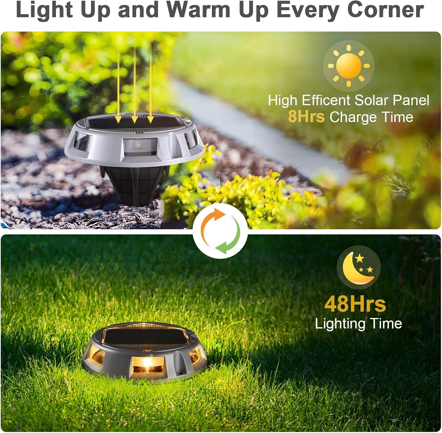 Roshin 4 Pack Solar Driveway Lights Outdoor, RGB 9 Colors 3 Dynamic Modes Solar Deck Lights, IP67 Waterproof Warning Step Lights for Sidewalk Walkway Pathway Dock Lawn Garden Decor image number 5