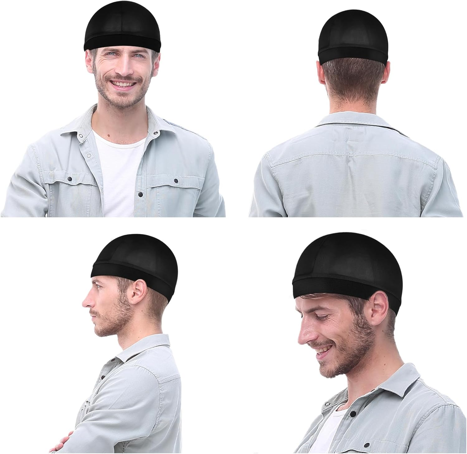 Silky Bonnet for Men, Wave Cap Satin Silk Hair Bonnet for Sleep, Durags Elastic Band Wave Caps for 360 540 720 Waves - Black image number 2