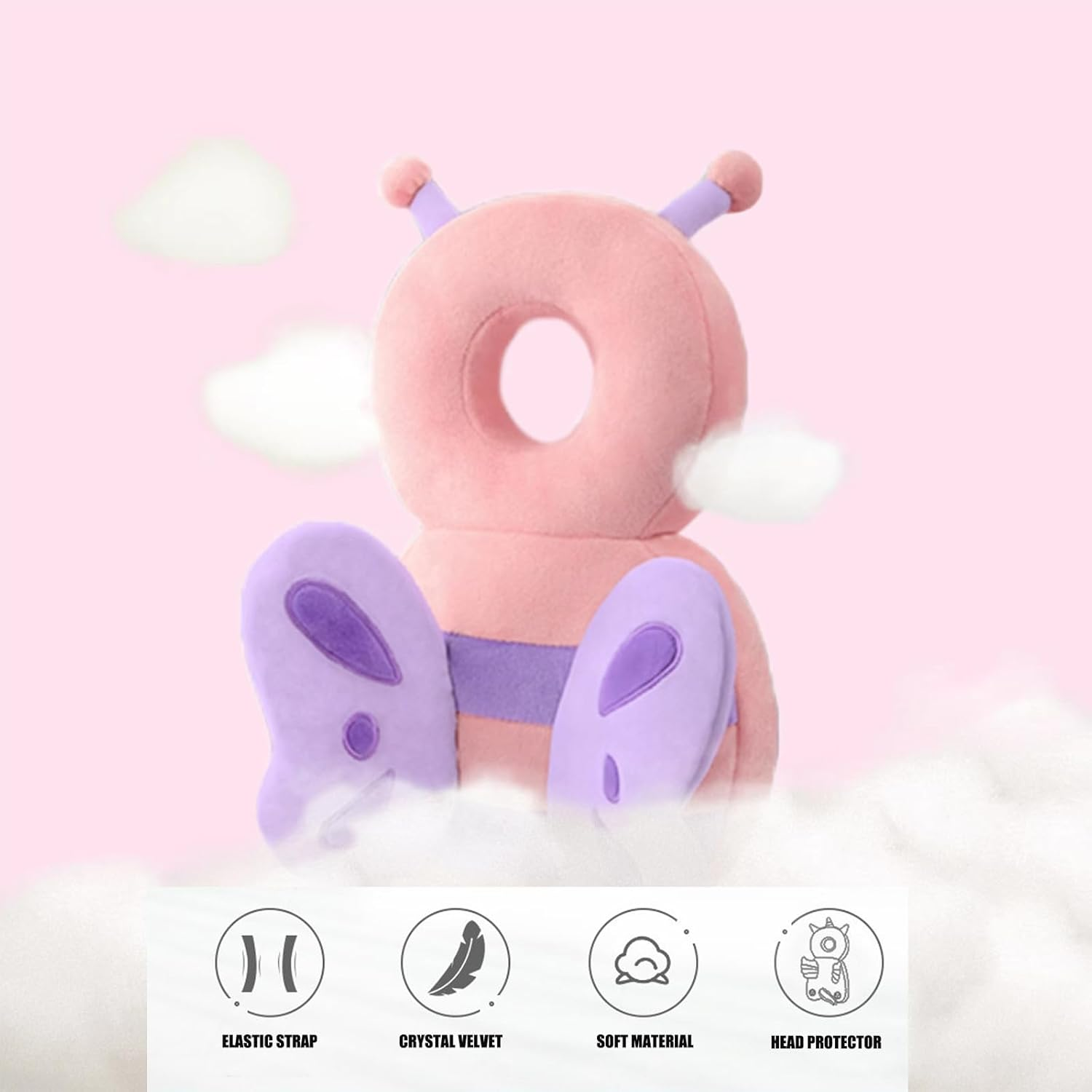 Pandaear Baby Head Protection Backpack, Toddler Walking Head Protector, Adjustable Head Protector Pad Safety Cushion - Pink image number 2