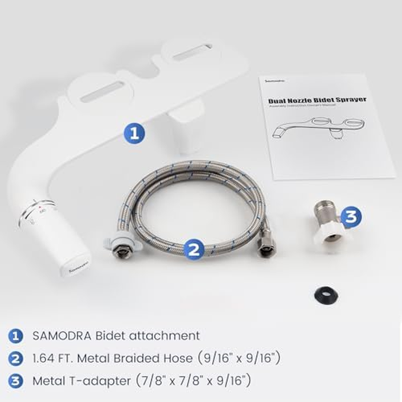 SAMODRA Ultra-Slim Hygienic Bidets Attachment for Existing Toilets - Adjustable Fresh Water Pressure Dual Nozzle (Frontal & Rear Wash) Easy to Install, Silver image number 6