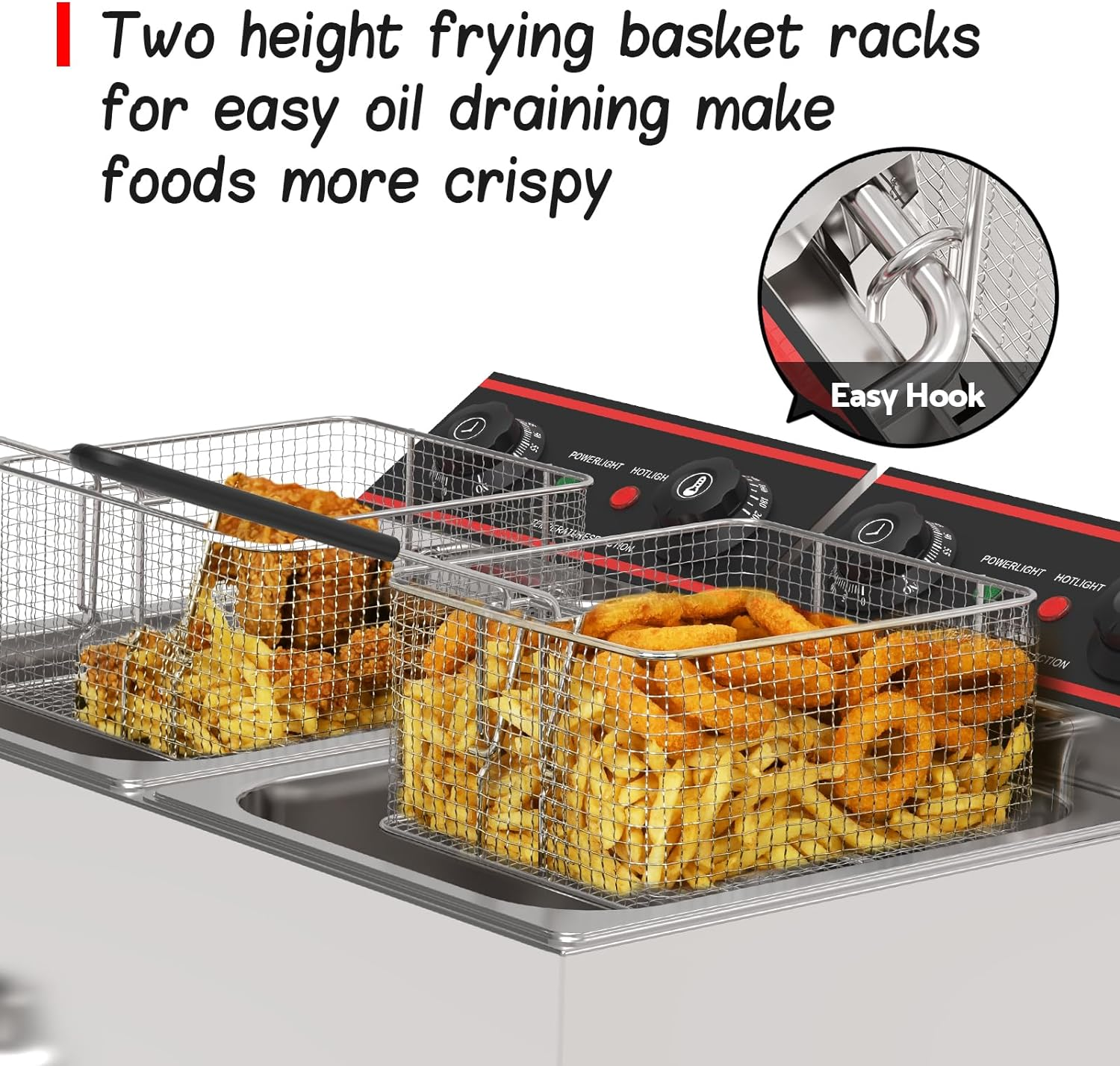 ADVWIN Electric Deep Fryer, 20L Commercial Deepfryer Stainless Steel Countertop Electric Commercial Household Fryer W/Time Control & Oil Filtration, for Commercial Restaurant Use, Adapter | Silver image number 4