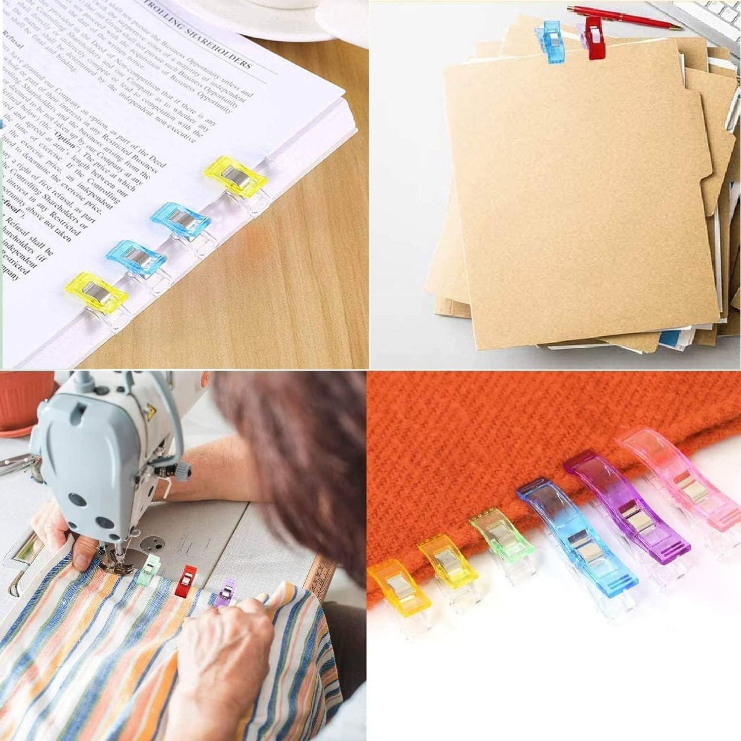 Sewing Clips, 100-Pack Multipurpose Fabric Clips, Assorted Colours for Crafting