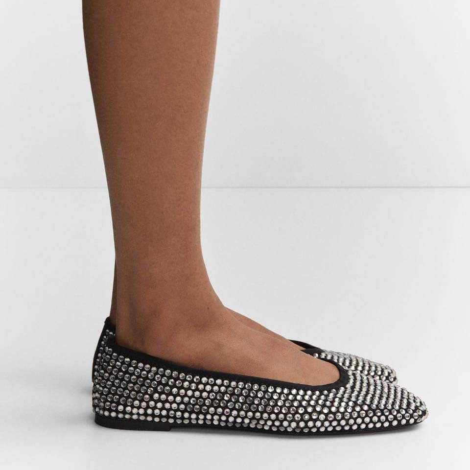 MICIFA Ballet Flats for Women,Rhinestone Flat Shoes Sparkly Ballerina Shoes Mesh Glitter Casual Wedding Dress Flats image number 5