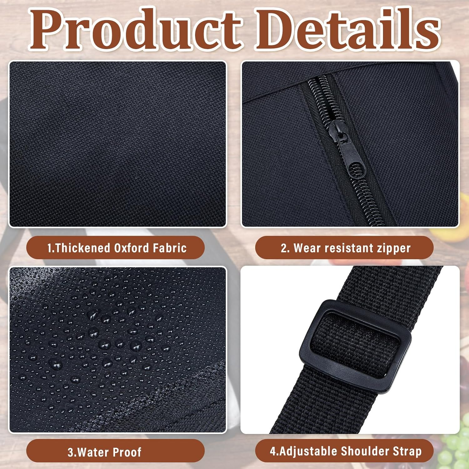 Amylove 1 Pc Grill Tool Storage Bag BBQ Utensil Grilling Bag Oxford Cloth Black image number 3