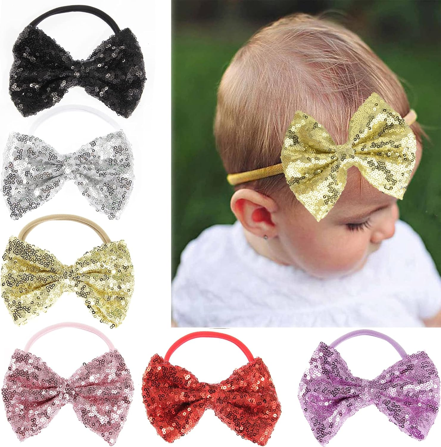 Song Qing Baby Infant Girls Hair Band Sequined Bow Headband Turban Knot Hair Headwear