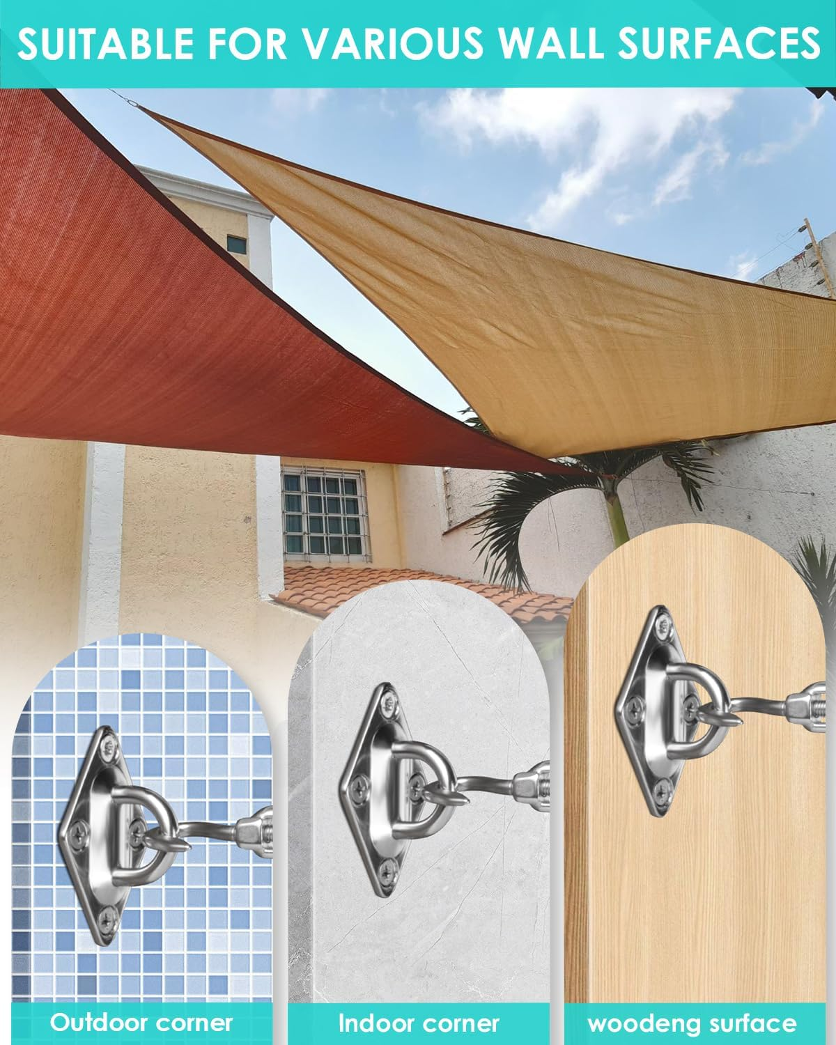 HELEMAN Shade Sail Hardware Kit 5 Inch for Rectangular/Square/Triangular Sun Shade Sail Installation in Patio Lawn and Garden, Anti-Rust Sail Shade Hardware Kit of Heavy Duty (40Pcs)