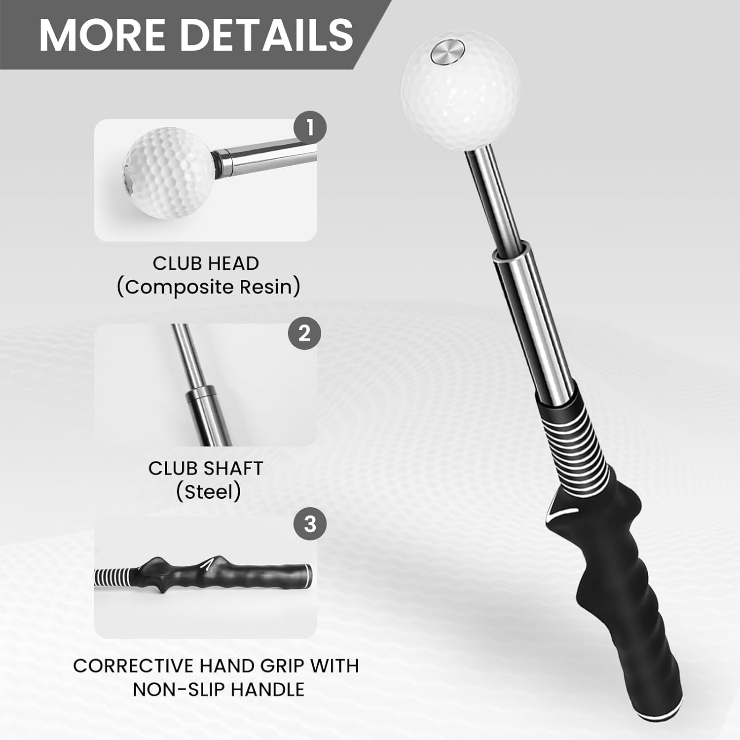 FINGER TEN Golf Swing Trainer Aid Grip Trainer Training Equipment Lightweight Stretchable Practice Rod Portable Speed Ergonomic Grip for Right Handed Golfer image number 2